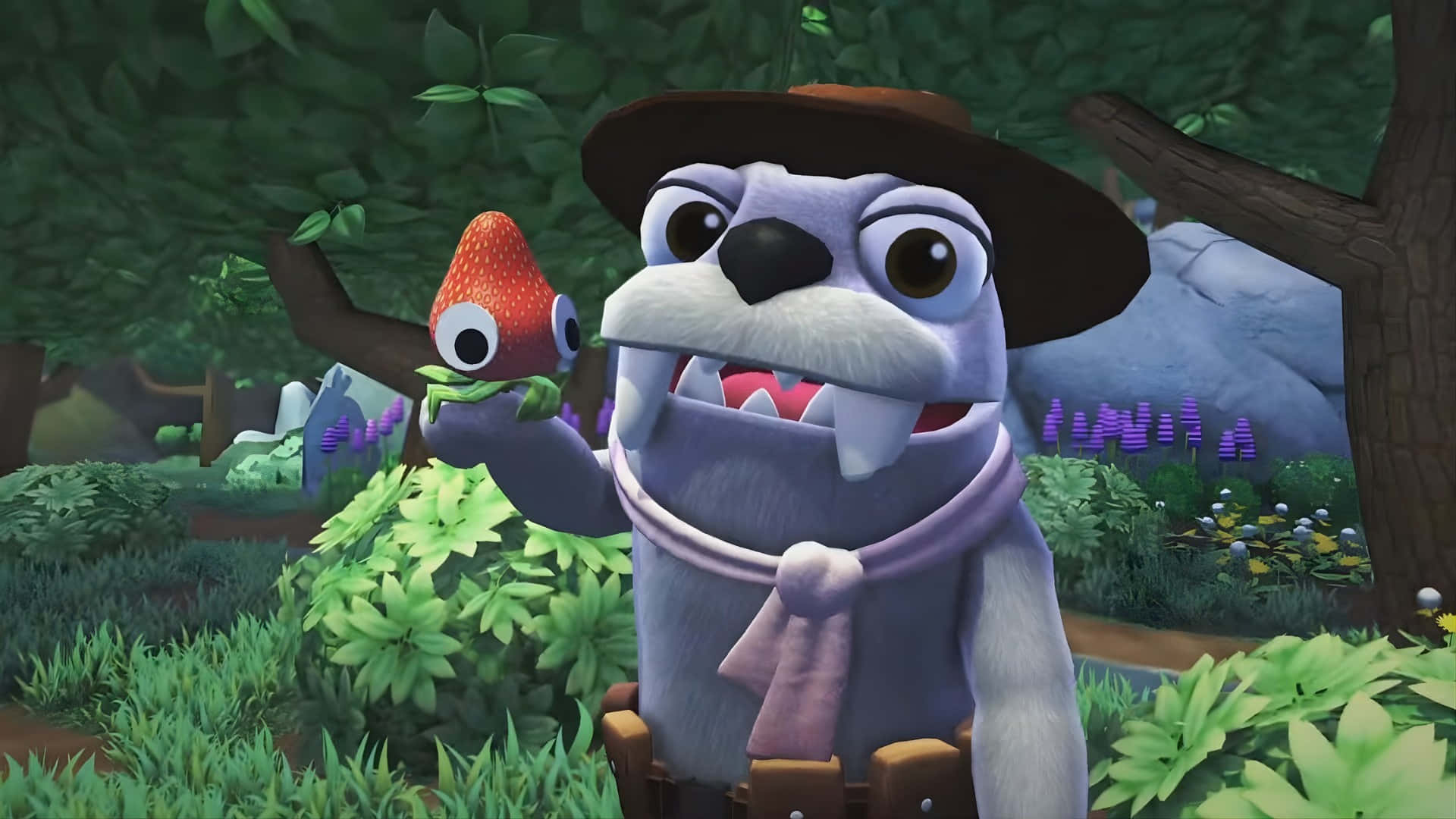 Bugsnax, grumpy character, strawberry-eyed creature, Full HD Desktop Wallpaper