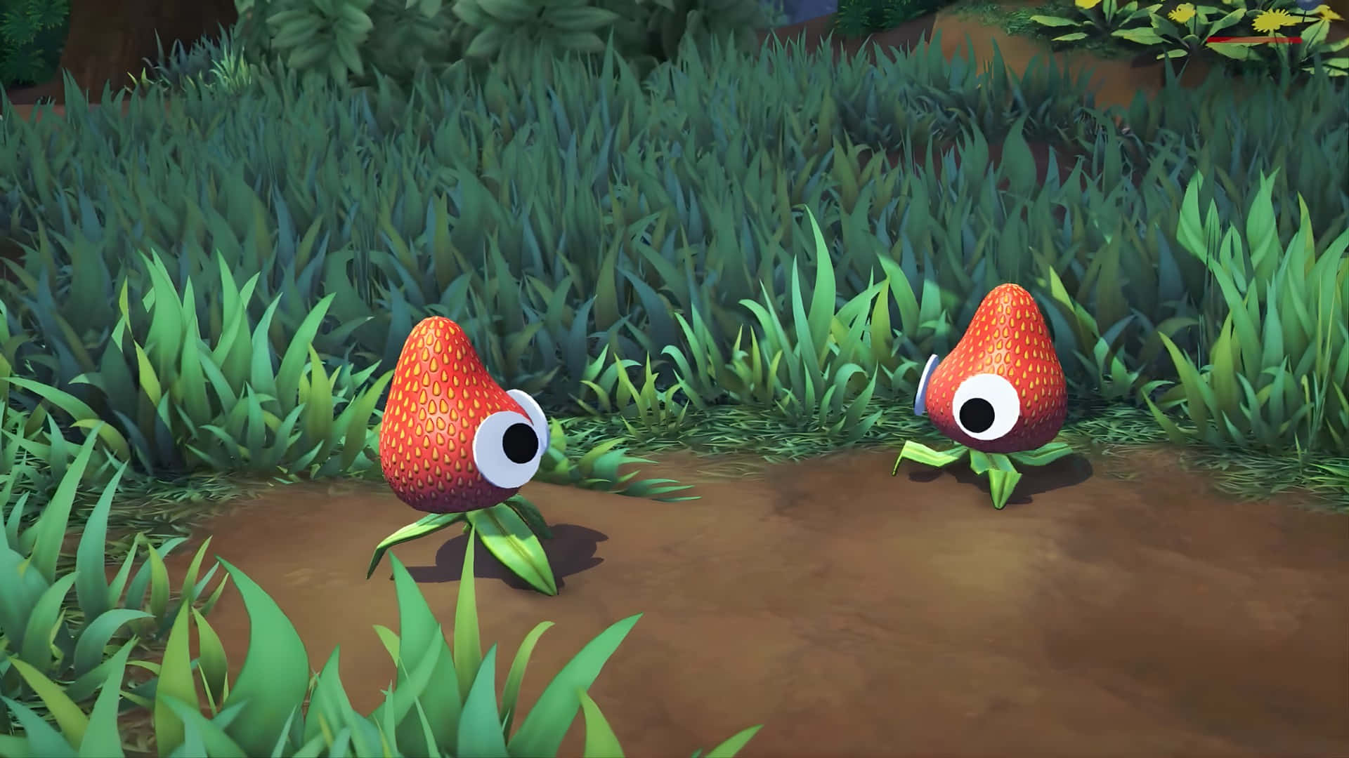 Bugsnax, cartoon strawberries, googly eyes, Full HD Desktop Wallpaper