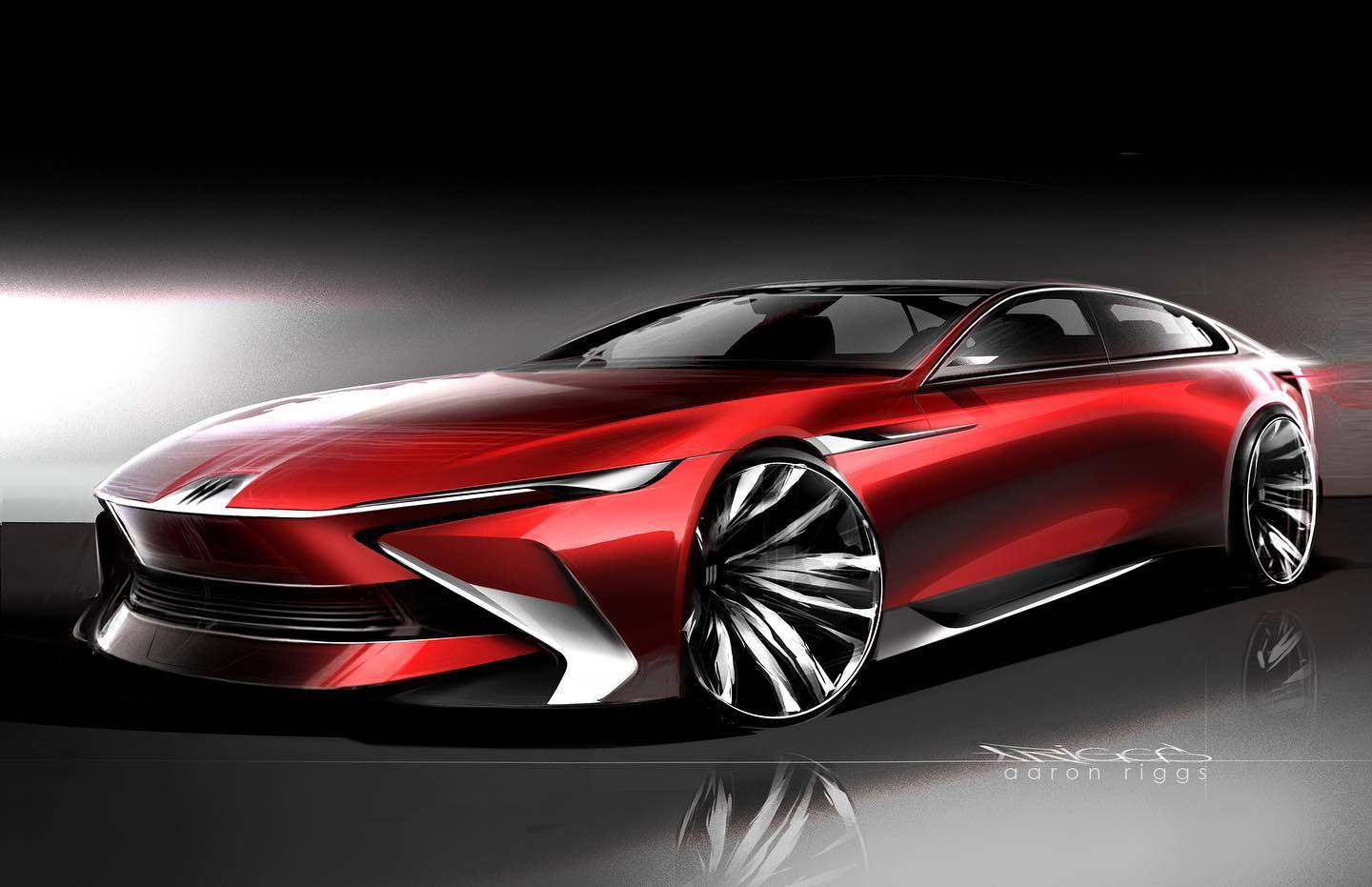 red Buick, luxury sedan, futuristic car, HD Desktop Wallpaper
