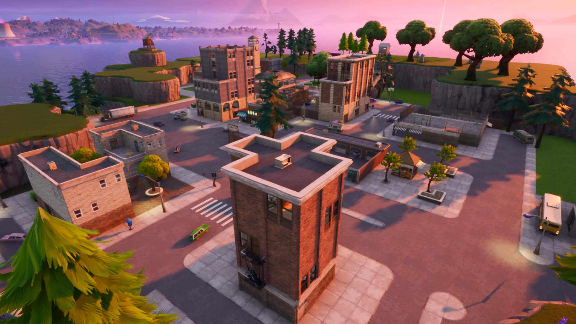 Building Game, sunset, brick buildings, Full HD Desktop Wallpaper