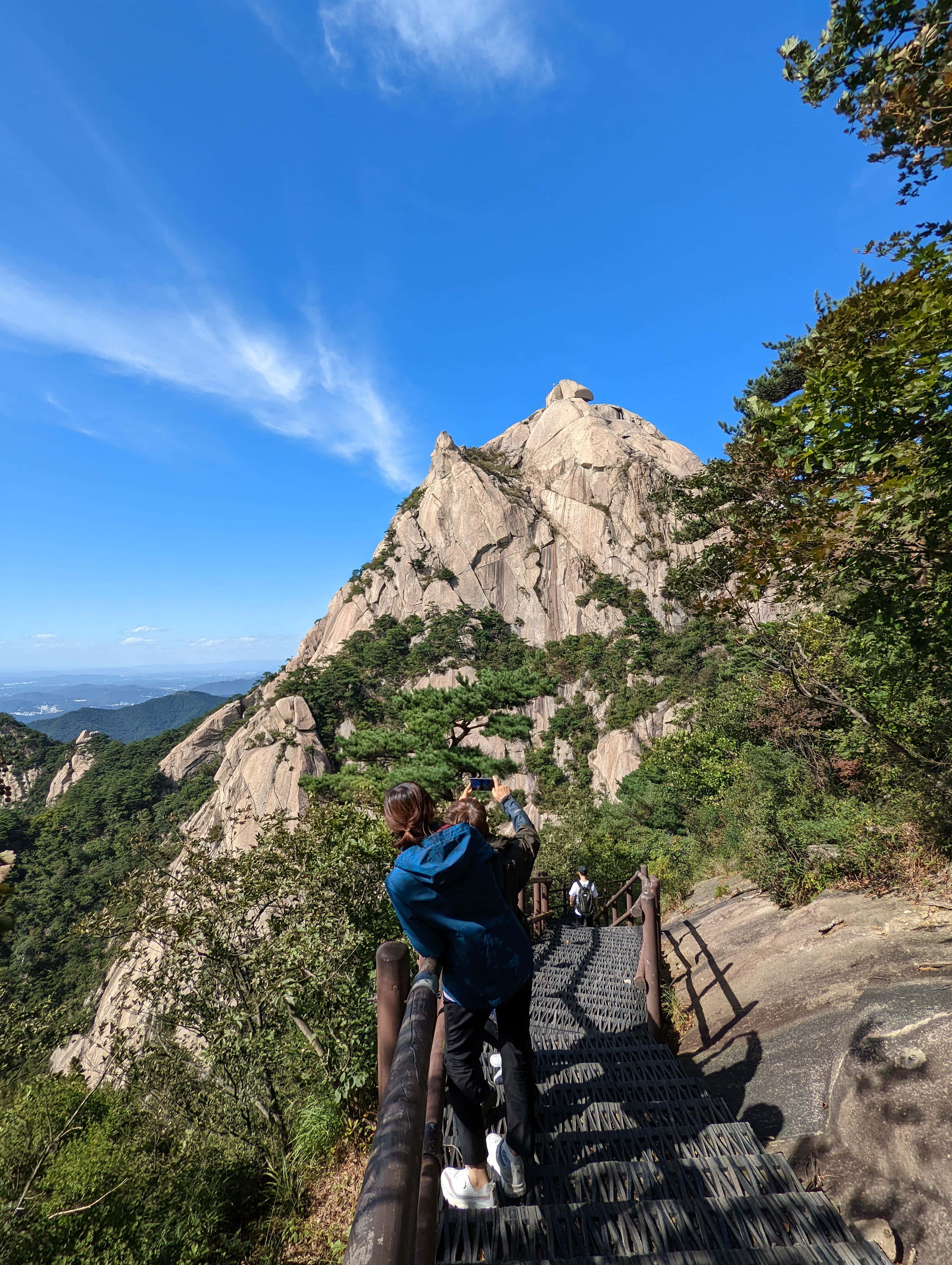 Bukhansan National Park, hiking trail, wooden staircase, 4K Phone Wallpaper