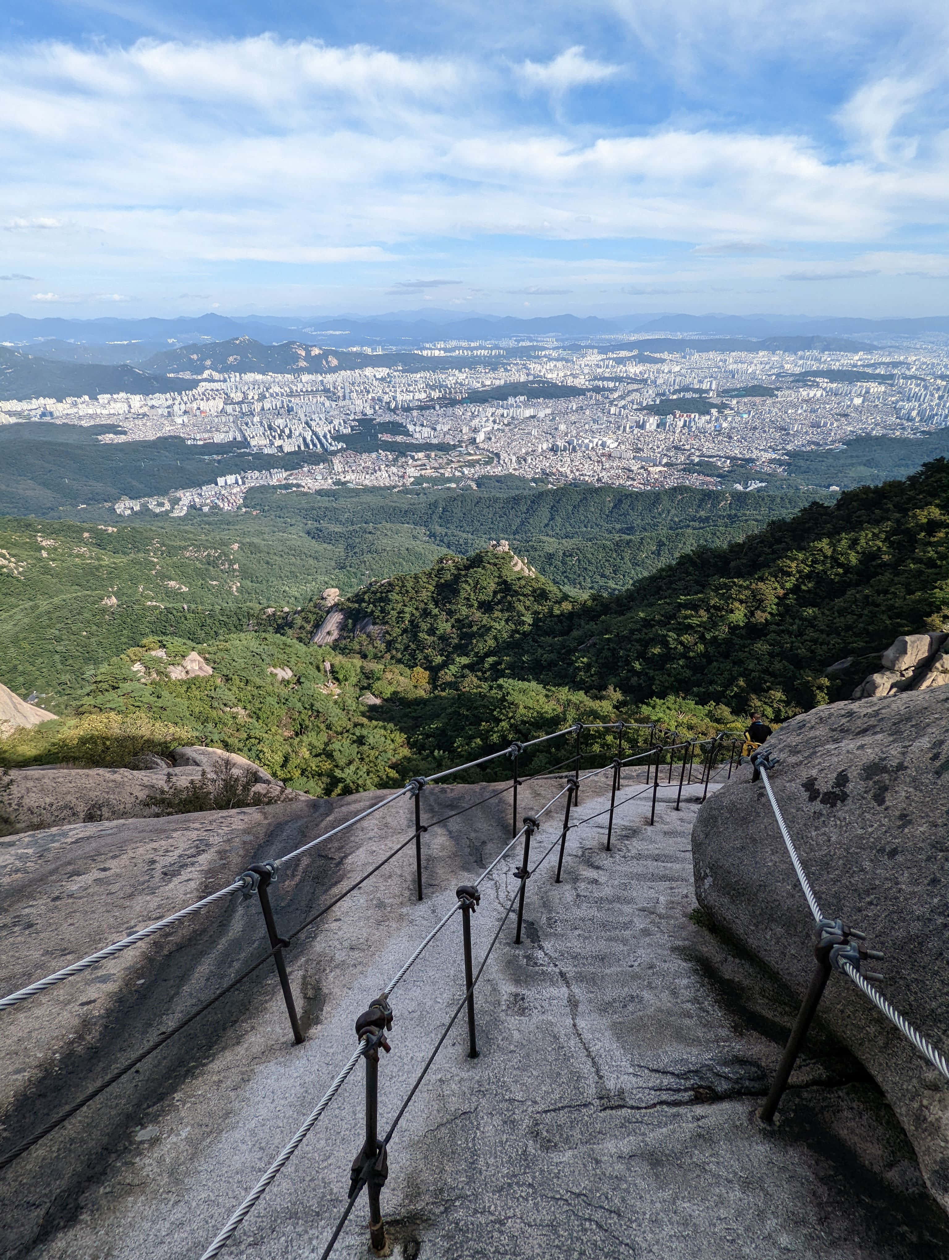 Bukhansan National Park, stone path, rope railings, 4K Phone Wallpaper