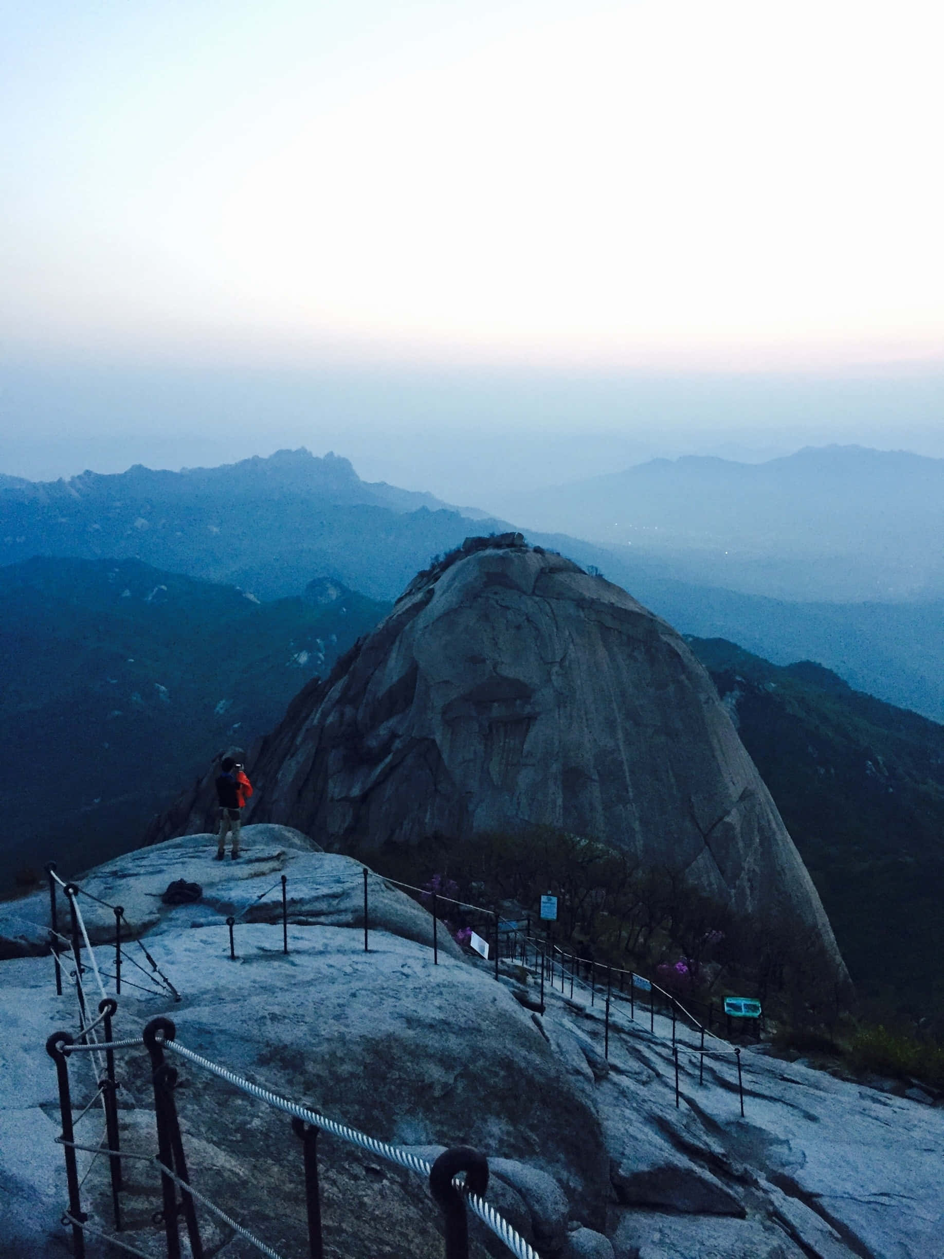 Bukhansan National Park, dusk hike, misty mountain peak, Full HD Phone Wallpaper