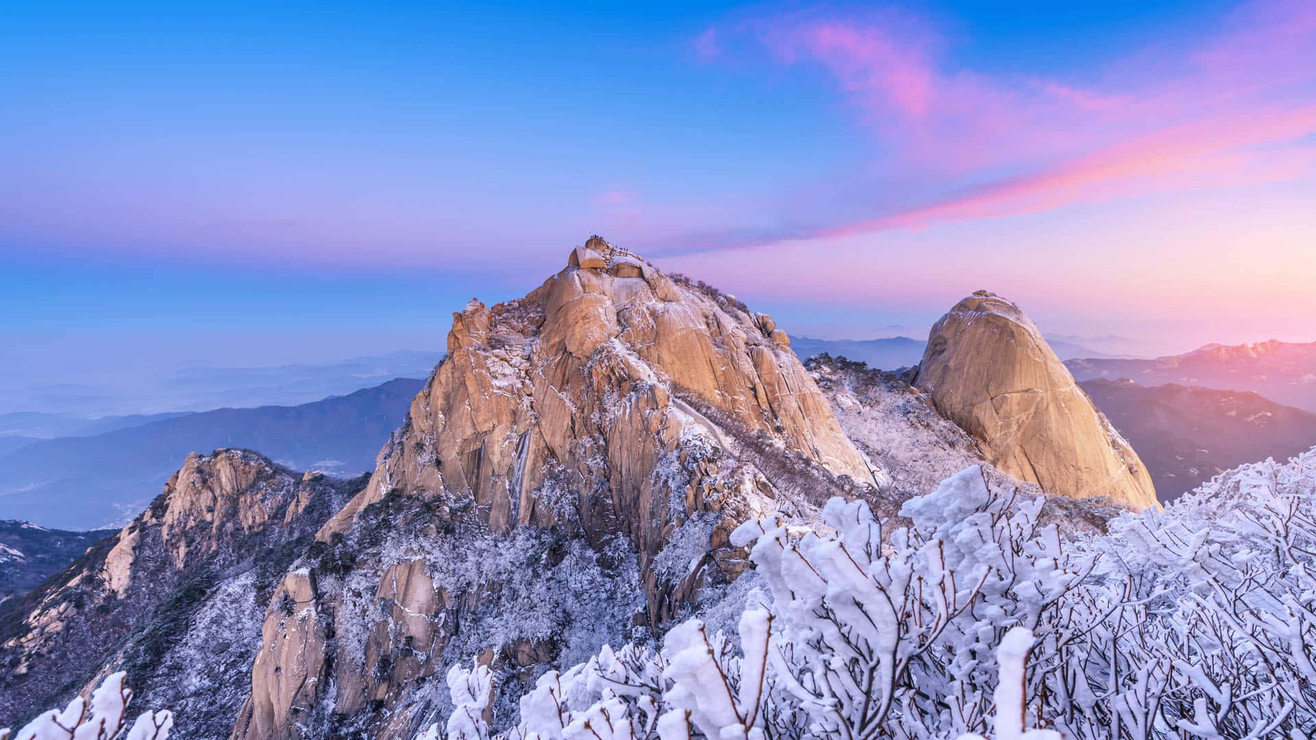 Bukhansan, Winter Sunrise, snow, Full HD Desktop Wallpaper