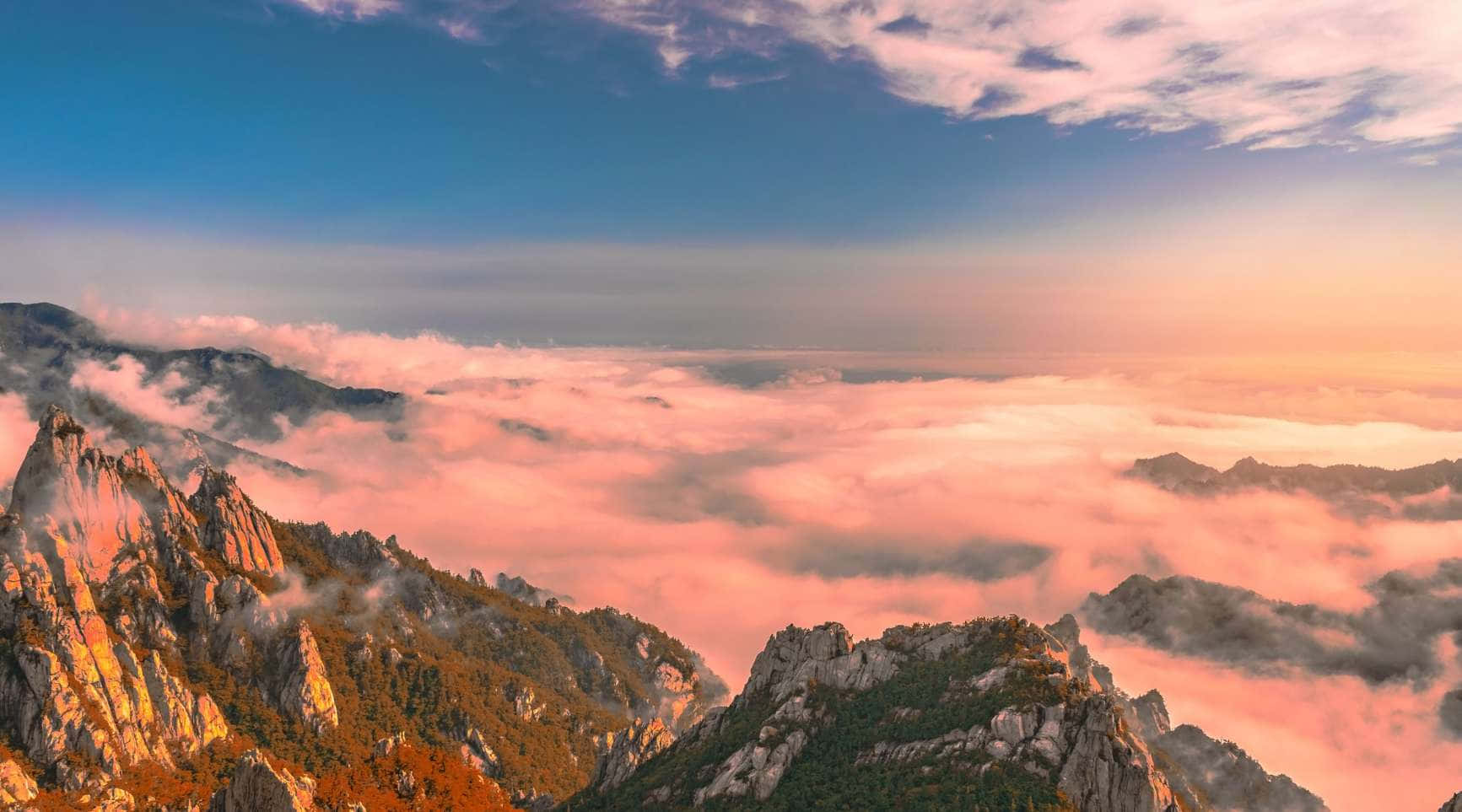 Bukhansan National Park, sunset, golden light, HD Desktop Wallpaper
