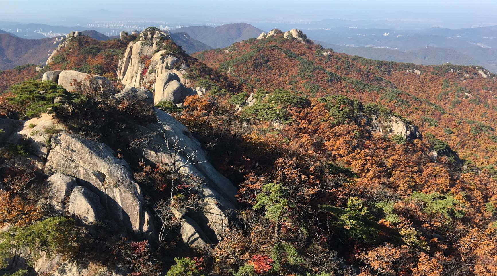 Bukhansan National Park, autumn, rugged gray rocks, HD Desktop Wallpaper