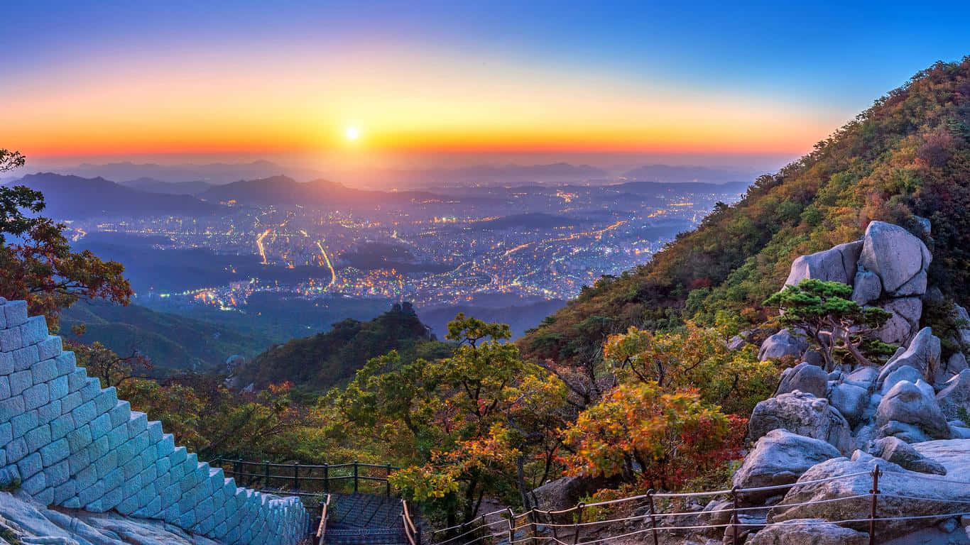 Bukhansan, Sunset, stone staircase, HD Desktop Wallpaper