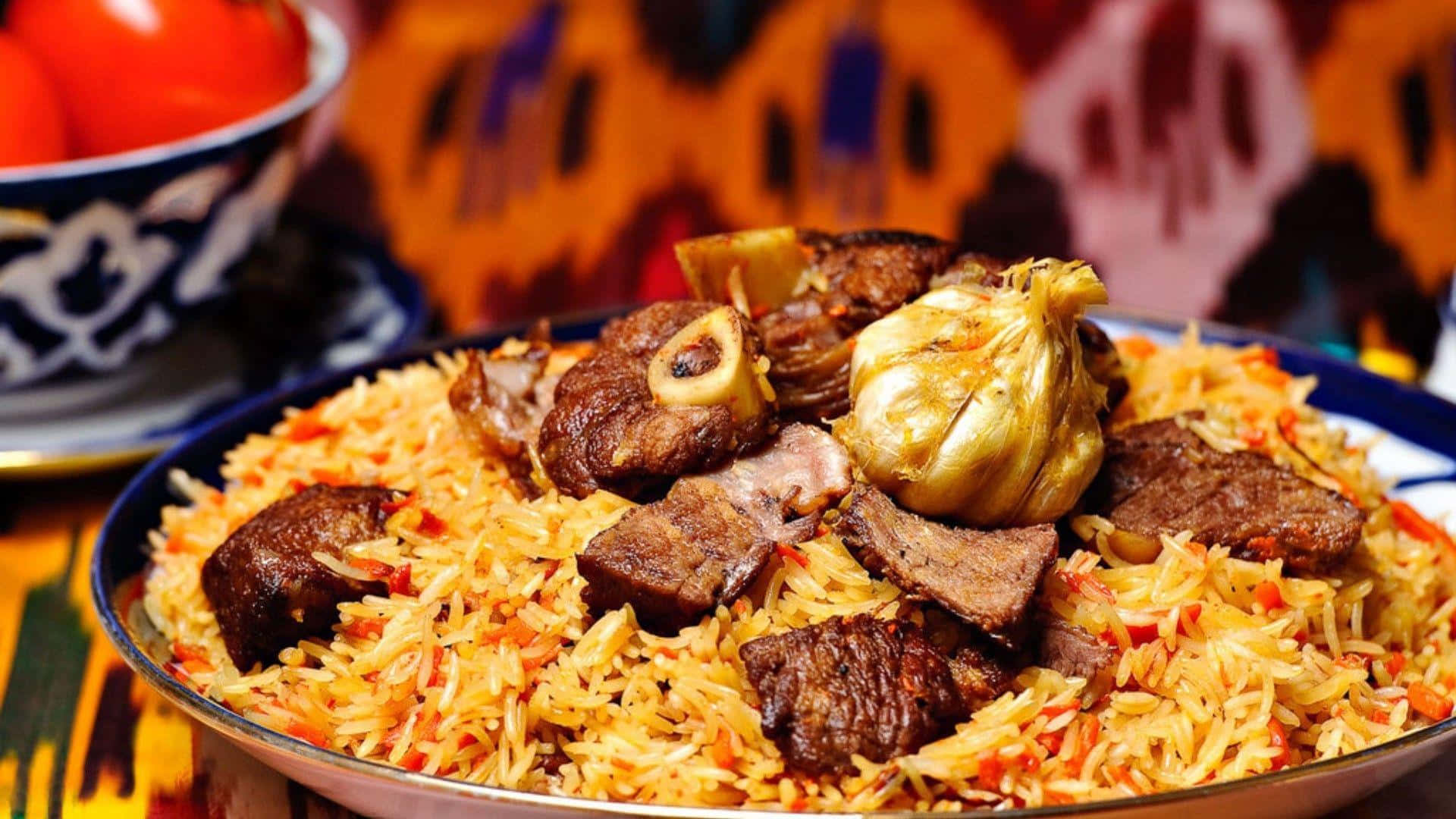 Bukhara, lamb biryani, caramelized garlic, Full HD Desktop Wallpaper