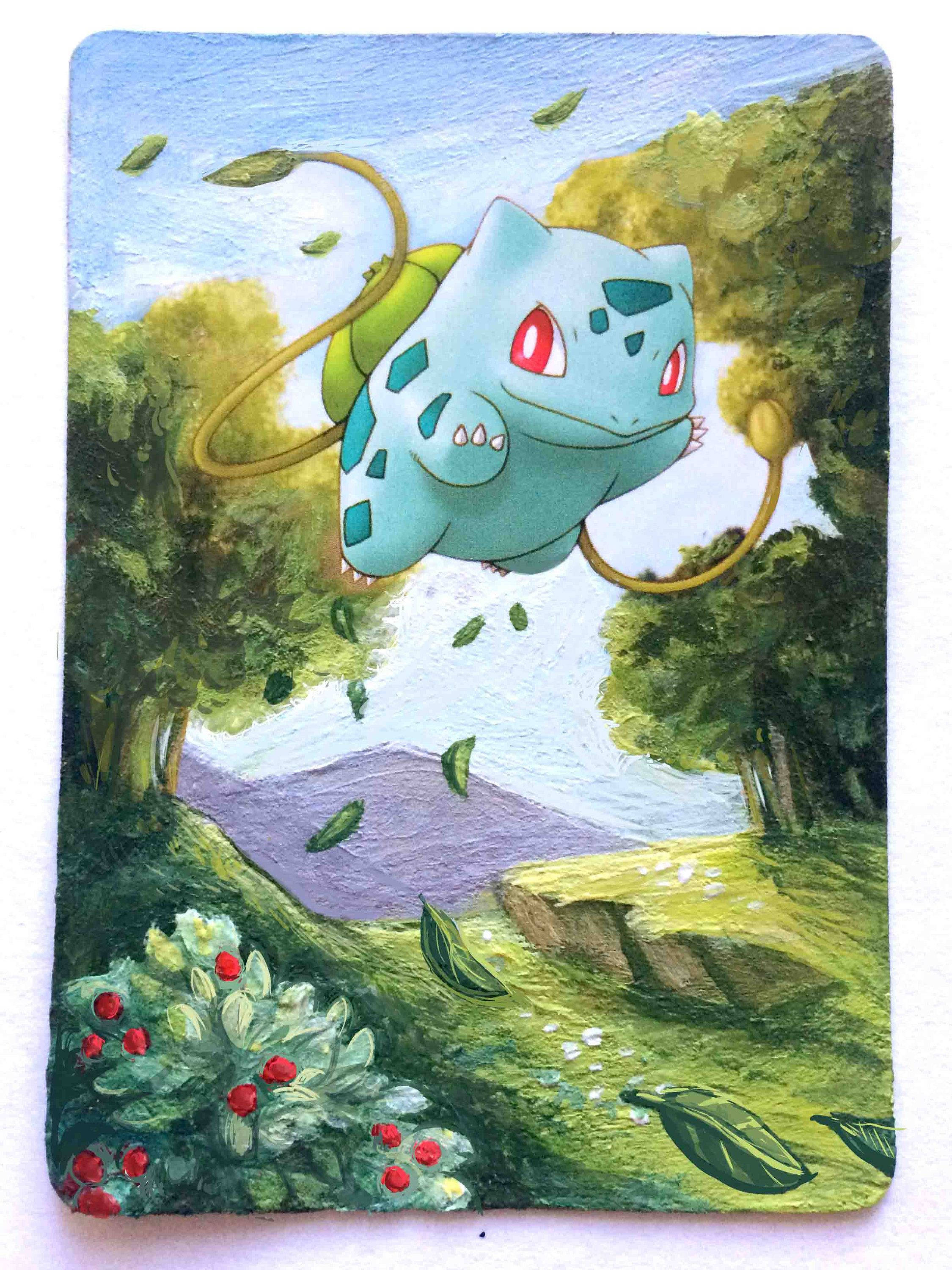 Bulbasaur, lush green forest, falling leaves, 2K Phone Wallpaper