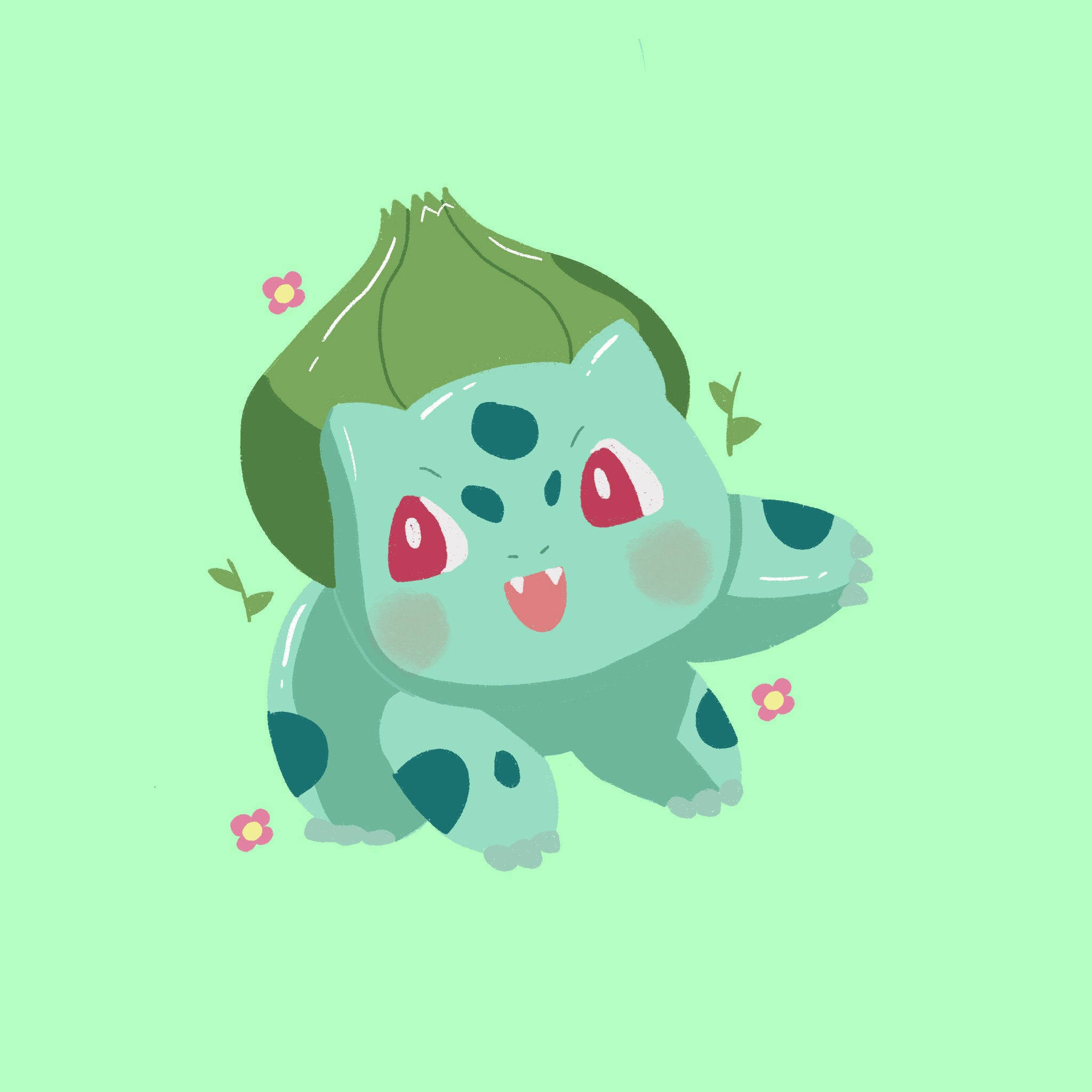 Bulbasaur, red eyes, green leaf, Full HD Desktop Wallpaper