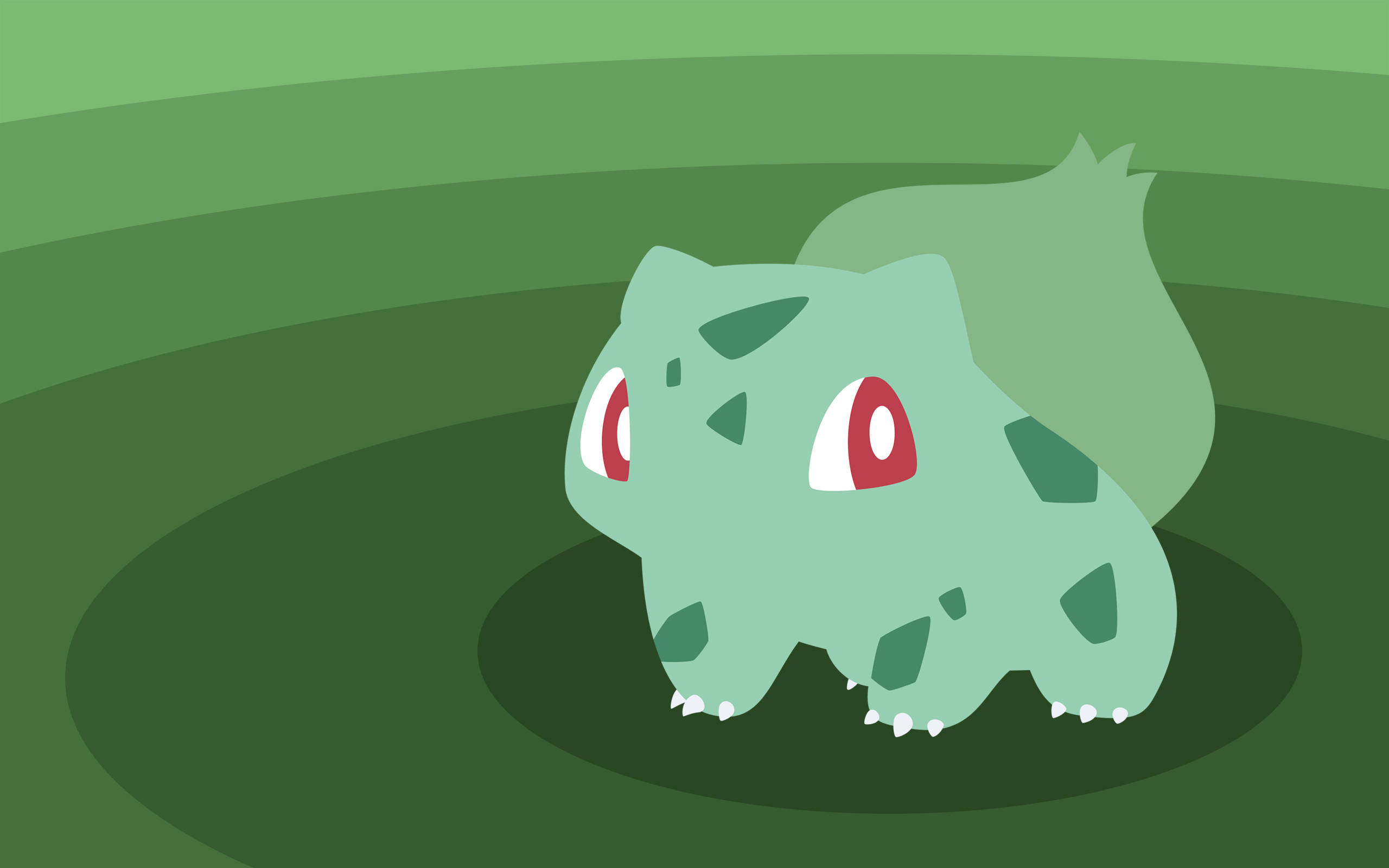 Bulbasaur, minimalist green, stylized green field, 2K Desktop Wallpaper