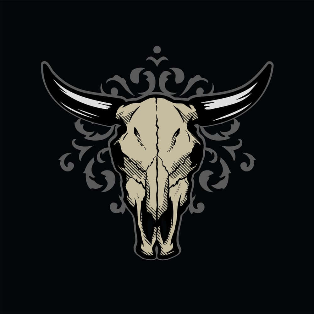 bull skull, gray swirls, black background, SD Phone Wallpaper
