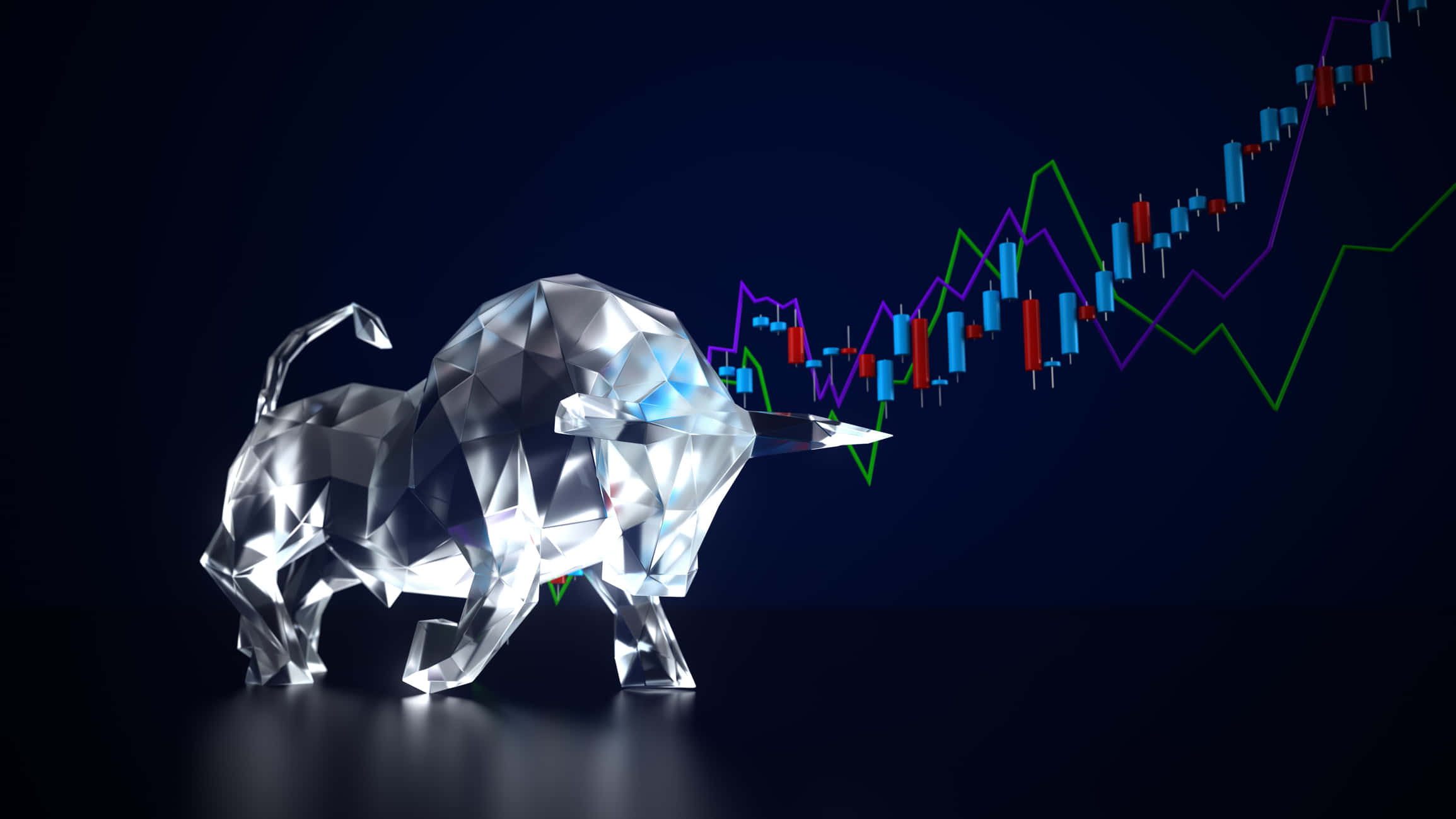 Bull Market, faceted crystal bull statue, dark background, Full HD Desktop Wallpaper