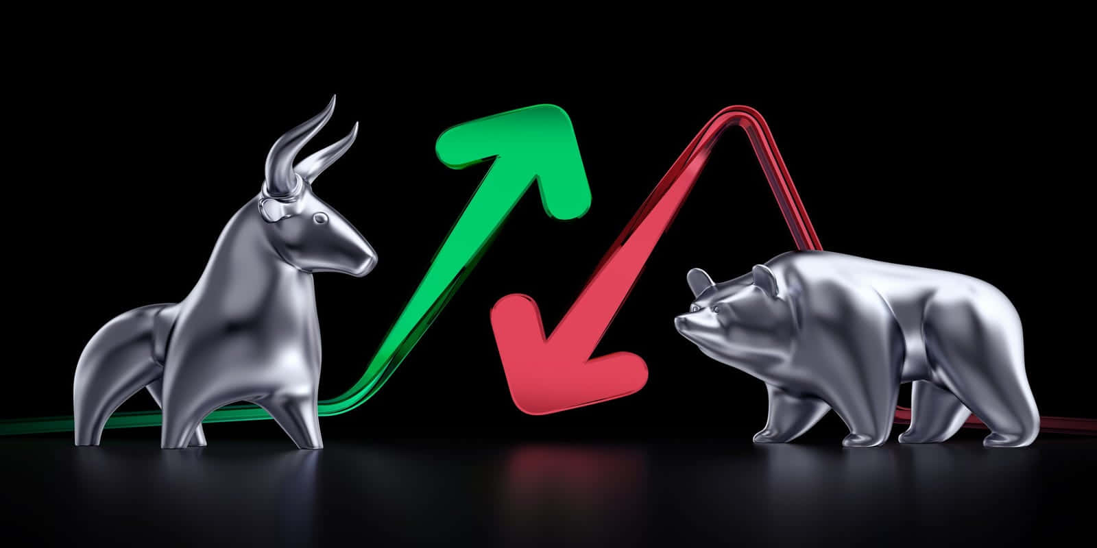 Bulland Bear Market Representation, shiny silver bull, shiny silver bear, HD Desktop Wallpaper