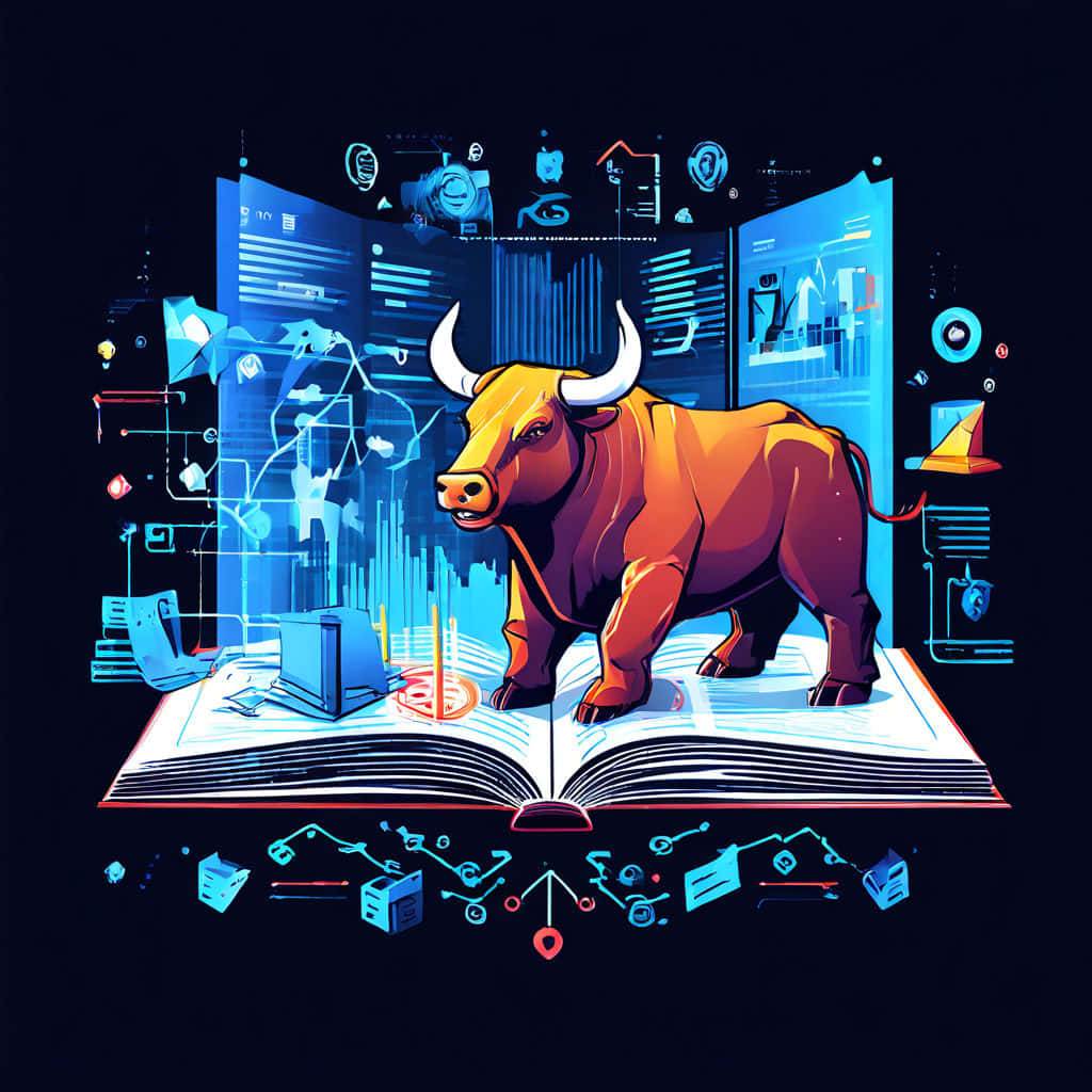 Bull Market, orange bull, open book, SD Desktop Wallpaper
