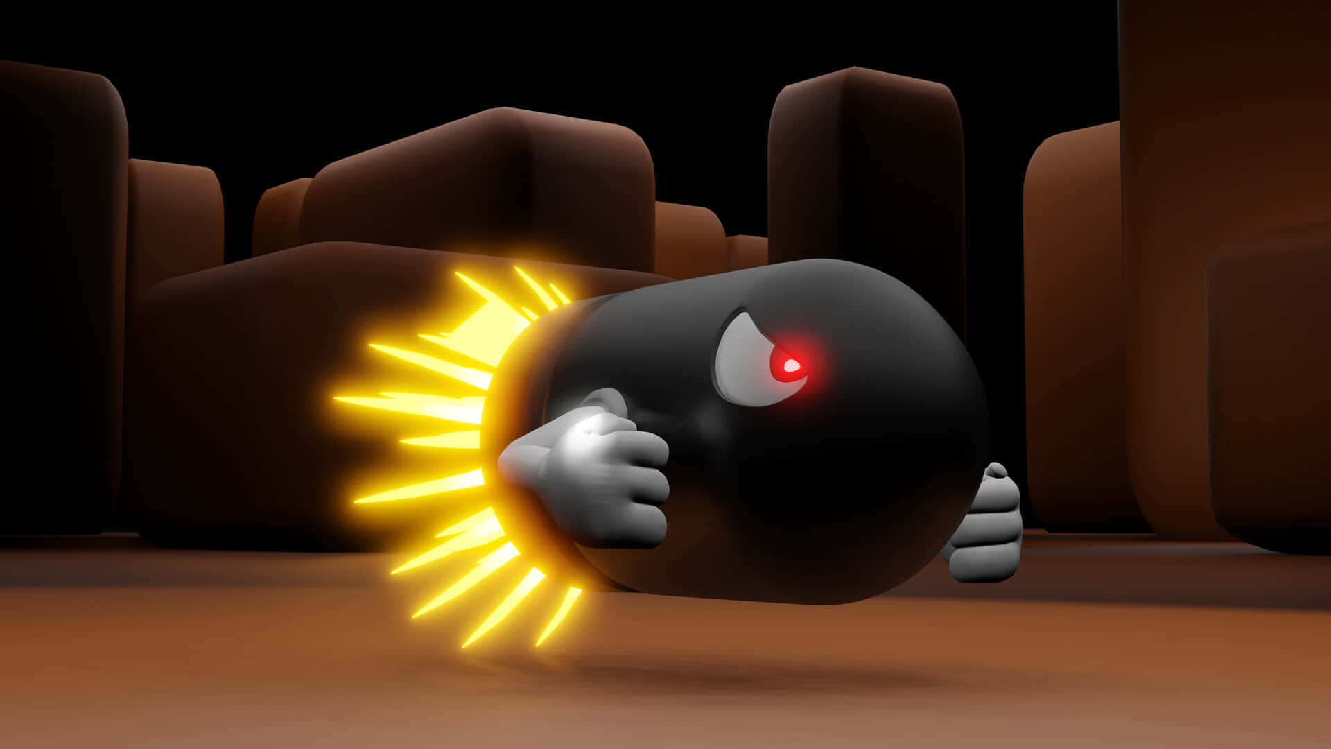 Bullet Bill, black cartoon bomb, red eye, Full HD Desktop Wallpaper