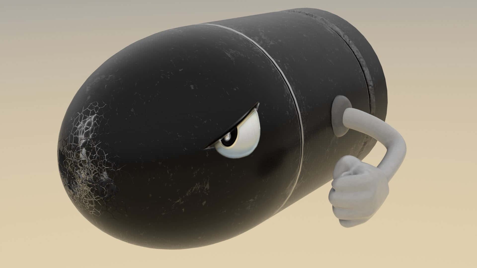 Bullet Bill, black bomb, cracked surface, Full HD Desktop Wallpaper