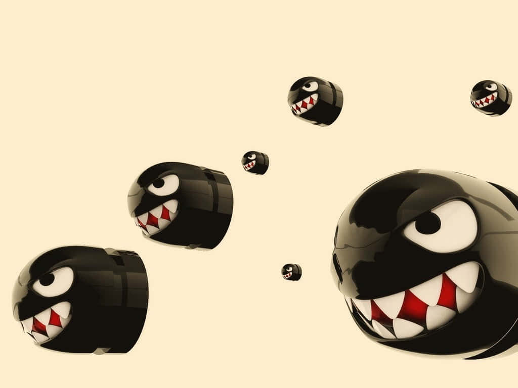 Bullet Bill, shiny black, sharp red teeth, SD Desktop Wallpaper
