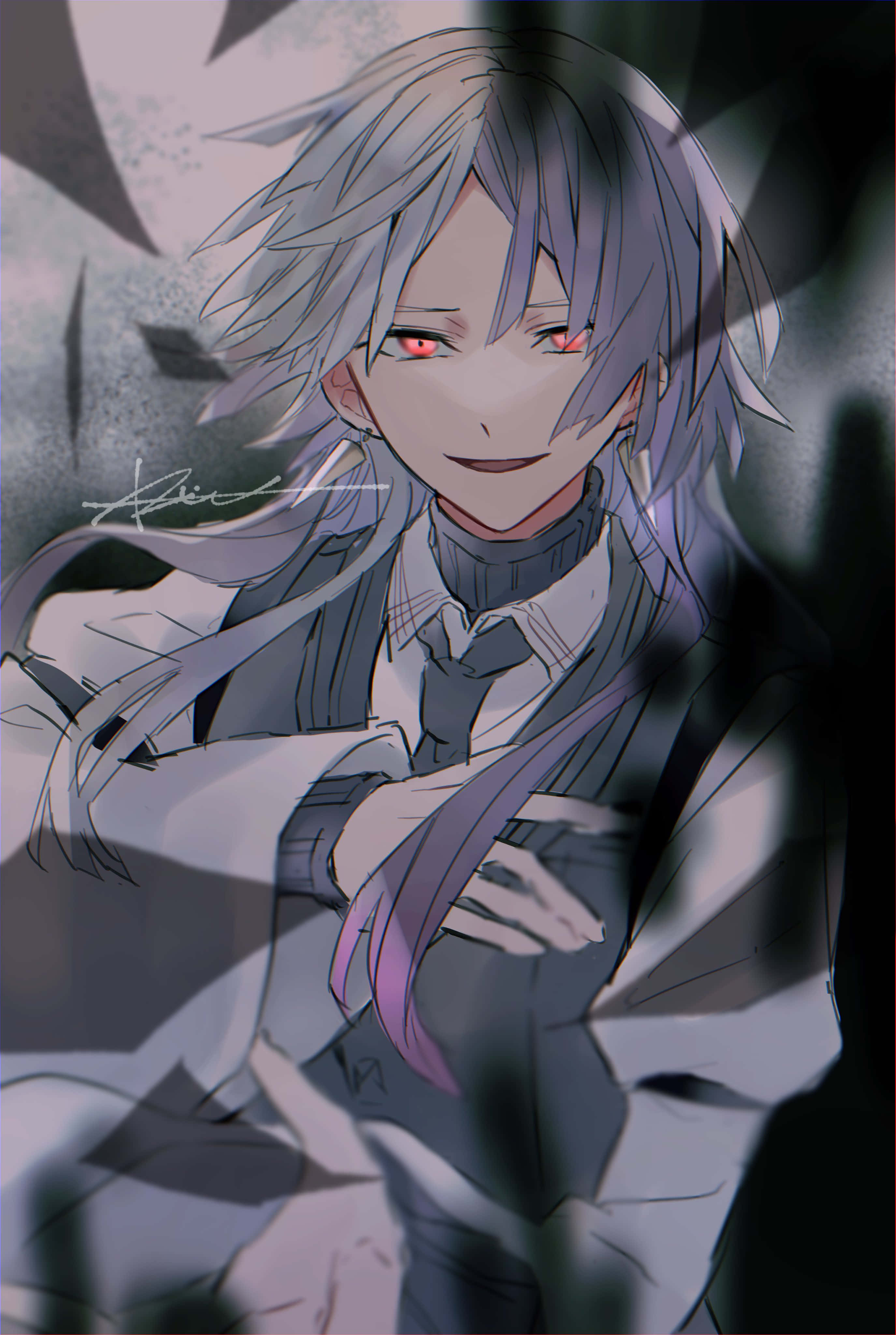Bungo Stray Dogs Sigma, silver-haired, glowing red eyes, 4K Phone Wallpaper