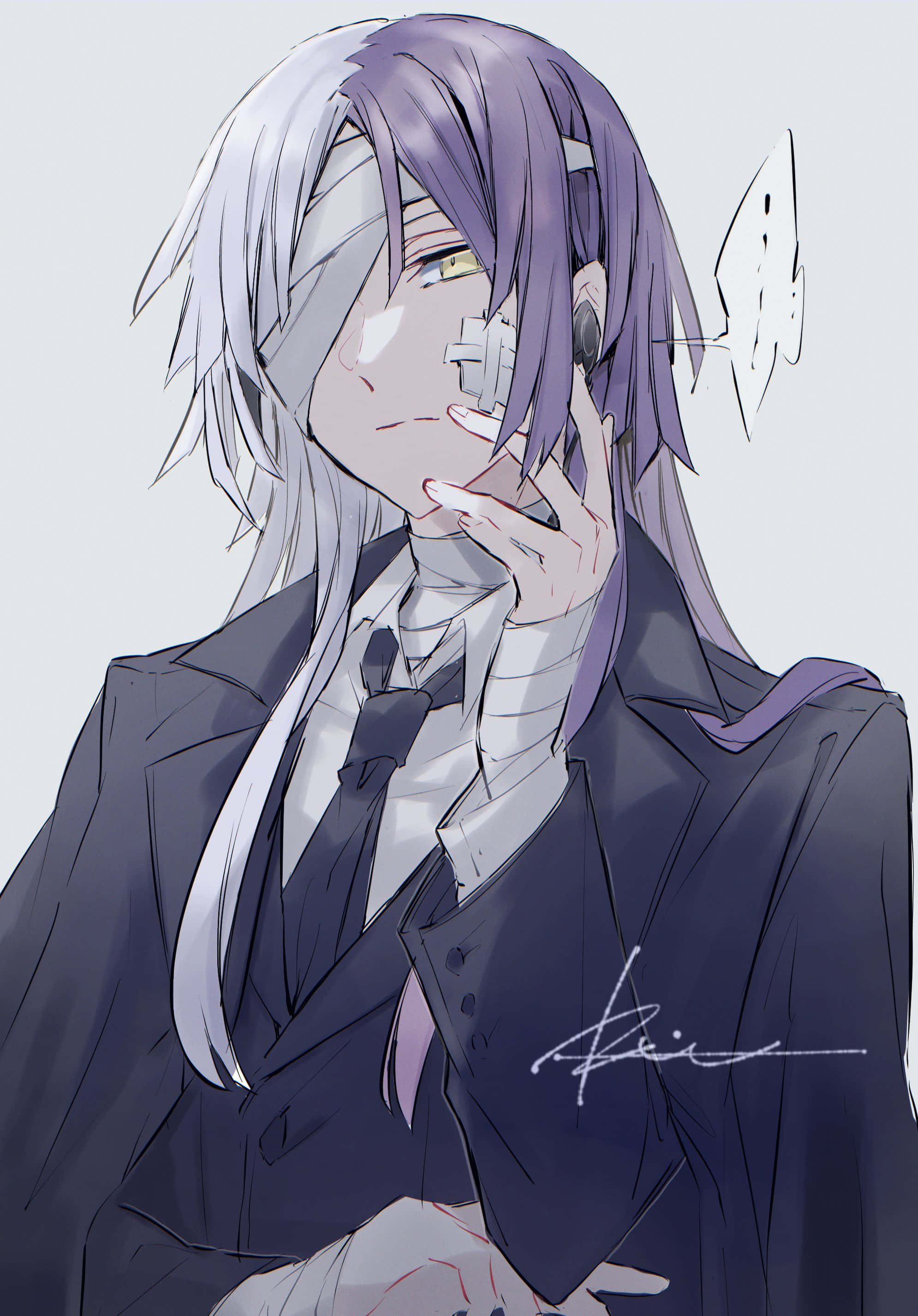 Bungo Stray Dogs Sigma, silver and purple hair, dark suit, 2K Phone Wallpaper