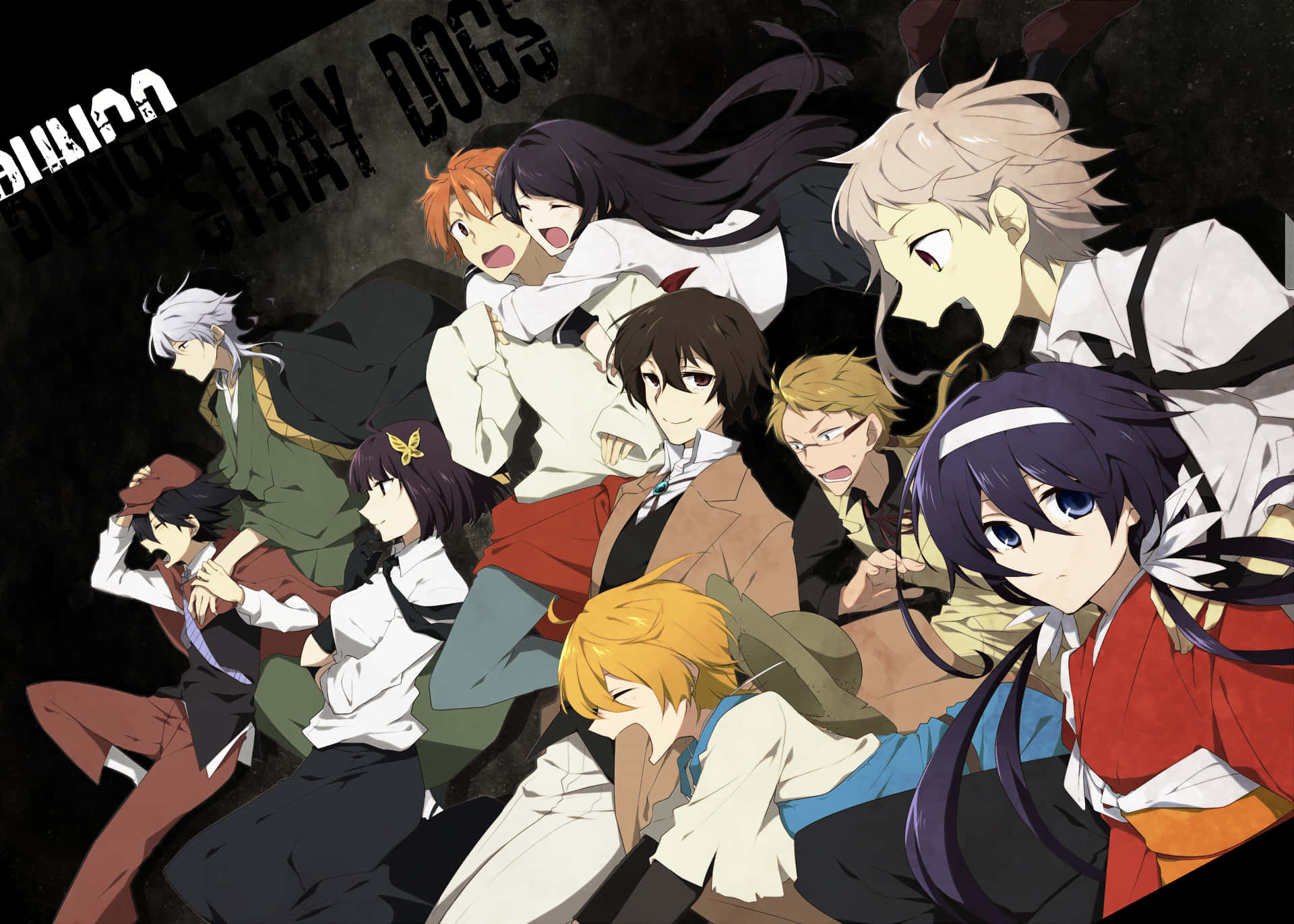 Bungo Stray Dogs, anime group of nine characters, dark gritty background, Full HD Desktop Wallpaper