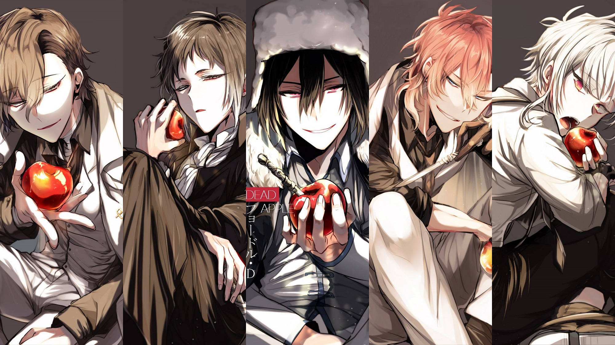 Bungo Stray Dogs, red apple, monochrome tones, Full HD Desktop Wallpaper