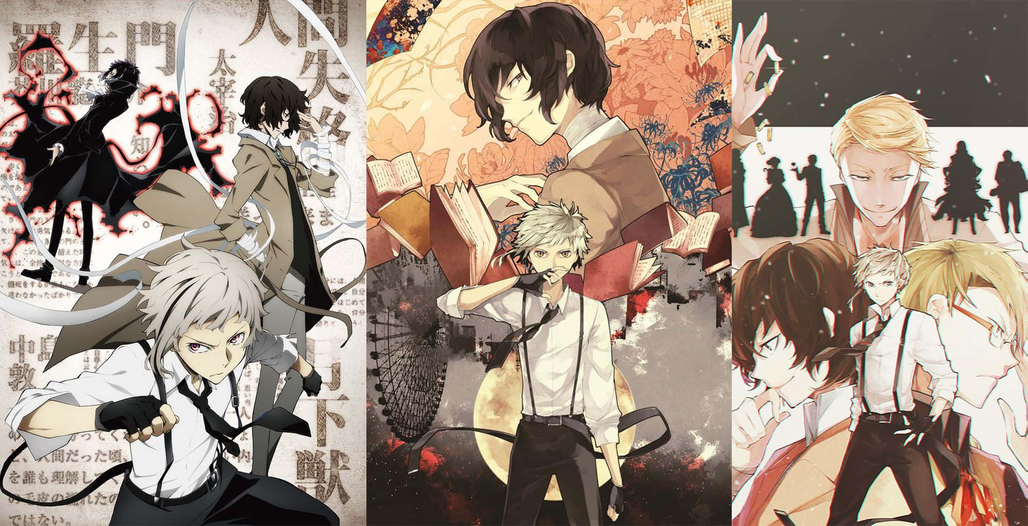 Bungou Stray Dogs, anime characters, Japanese text, Full HD Desktop Wallpaper