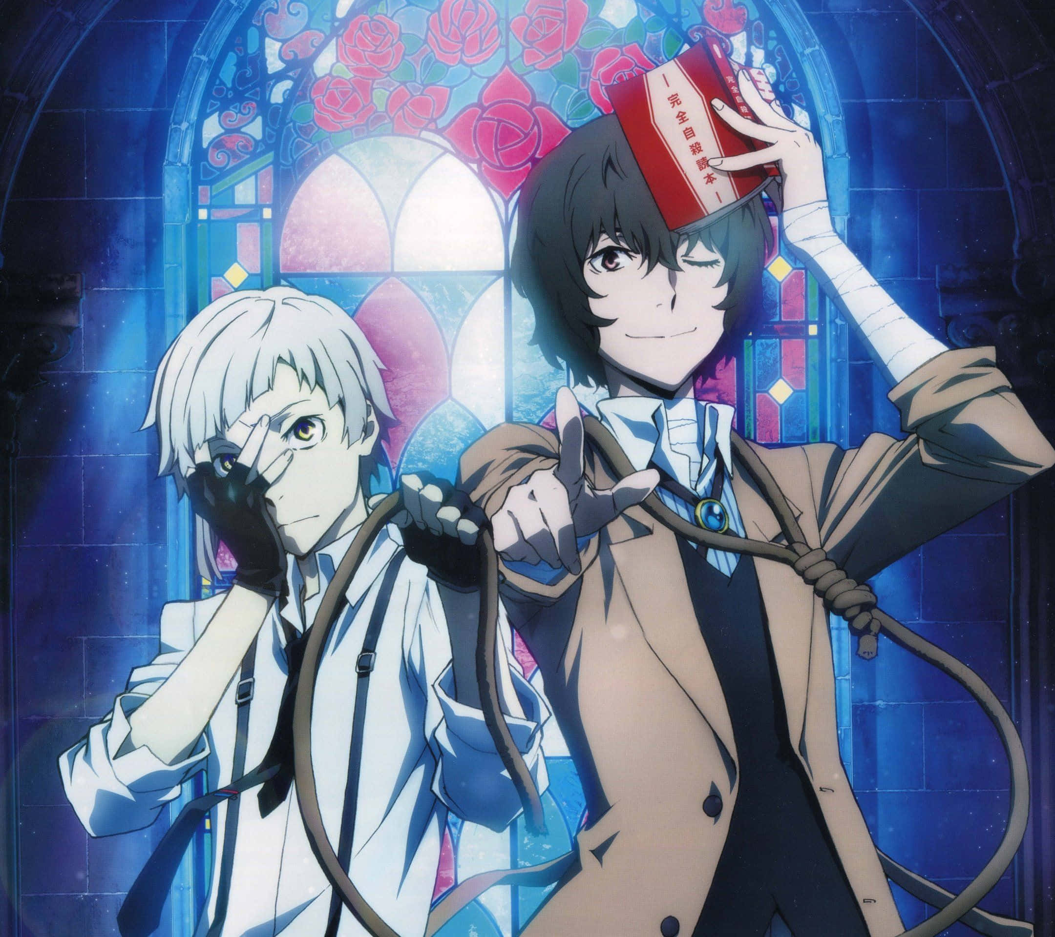 Bungou Stray Dogs, stained glass window, red roses, Full HD Desktop Wallpaper