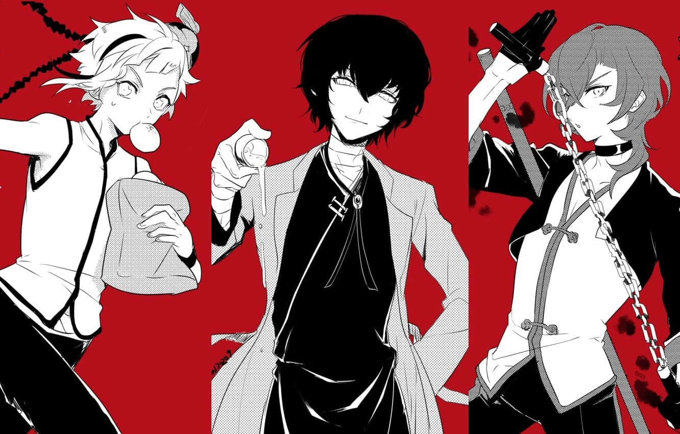 Bungou Stray Dogs, black and white, bold red background, HD Desktop Wallpaper