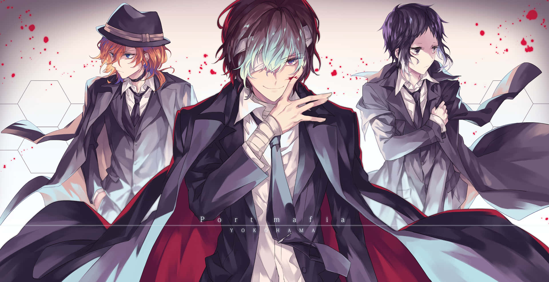 Bungou Stray Dogs, dark suits, red accents, Full HD Desktop Wallpaper