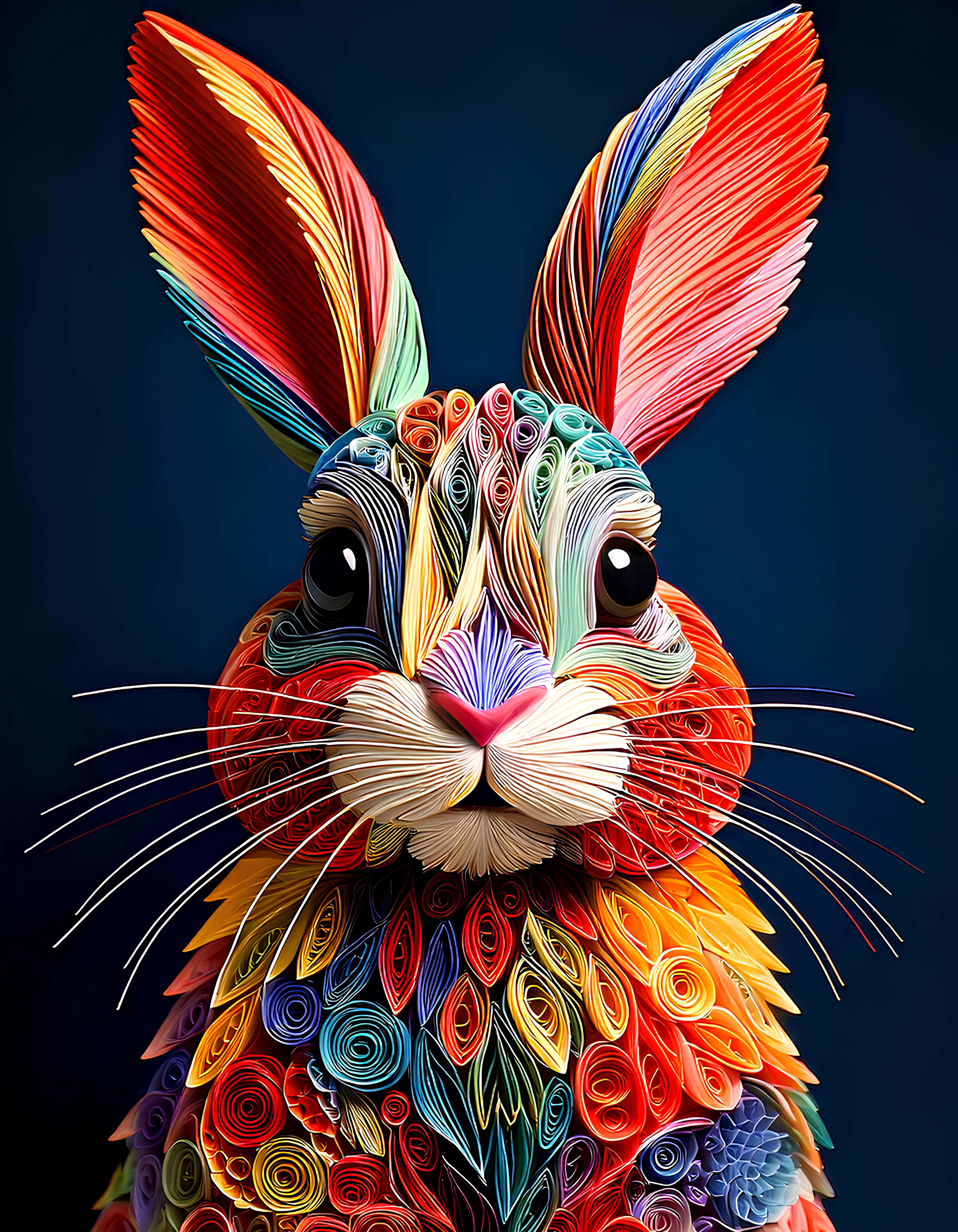 Bunny, rainbow-colored spirals, layered petals, 5K Phone Wallpaper
