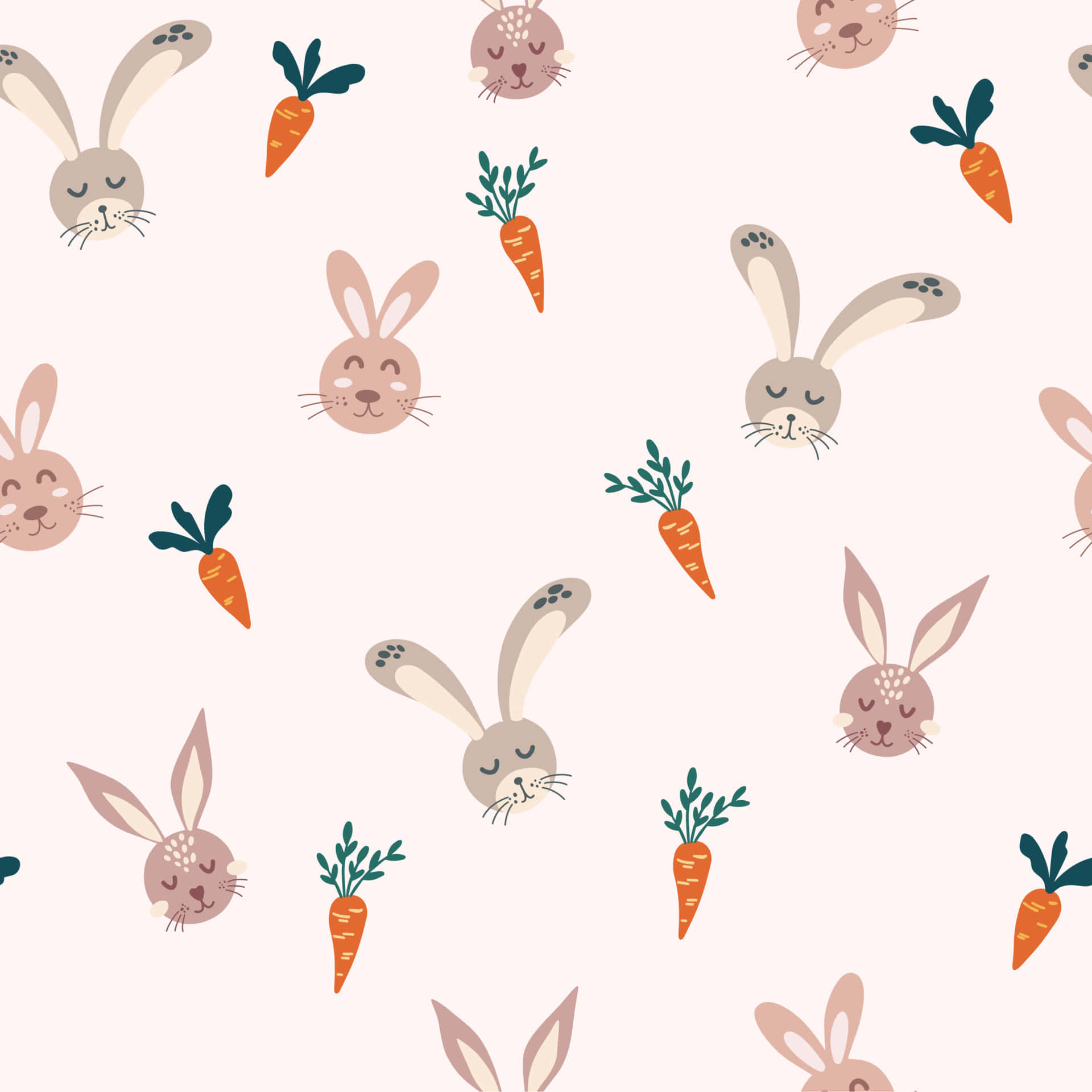 cute bunnyand carrot pattern, pastel-toned rabbits, carrots, Full HD Desktop Wallpaper