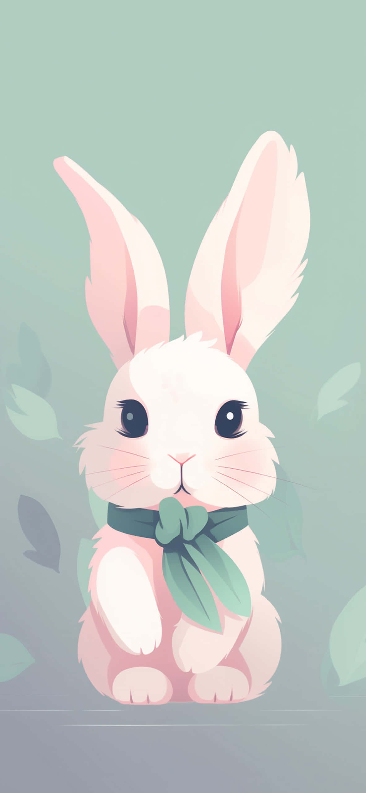 cute cartoon bunny, pink cartoon rabbit, green bowtie, 2K Phone Wallpaper