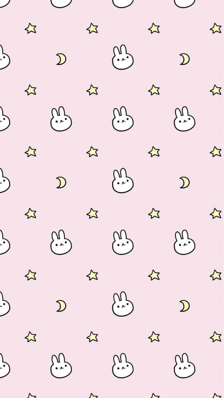 bunnyand stars pattern, pastel pink, white outlined bunnies, HD Phone Wallpaper