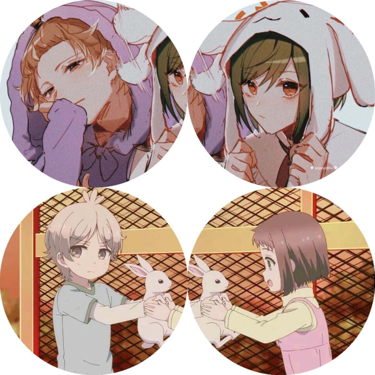 anime couple, bunny icons, circular panels, SD Desktop Wallpaper