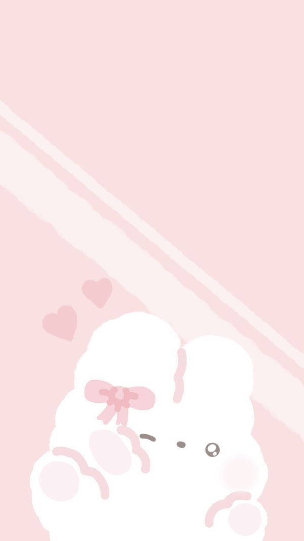 pink kawaii bunny, white fluffy bunny, pink bow, SD Phone Wallpaper