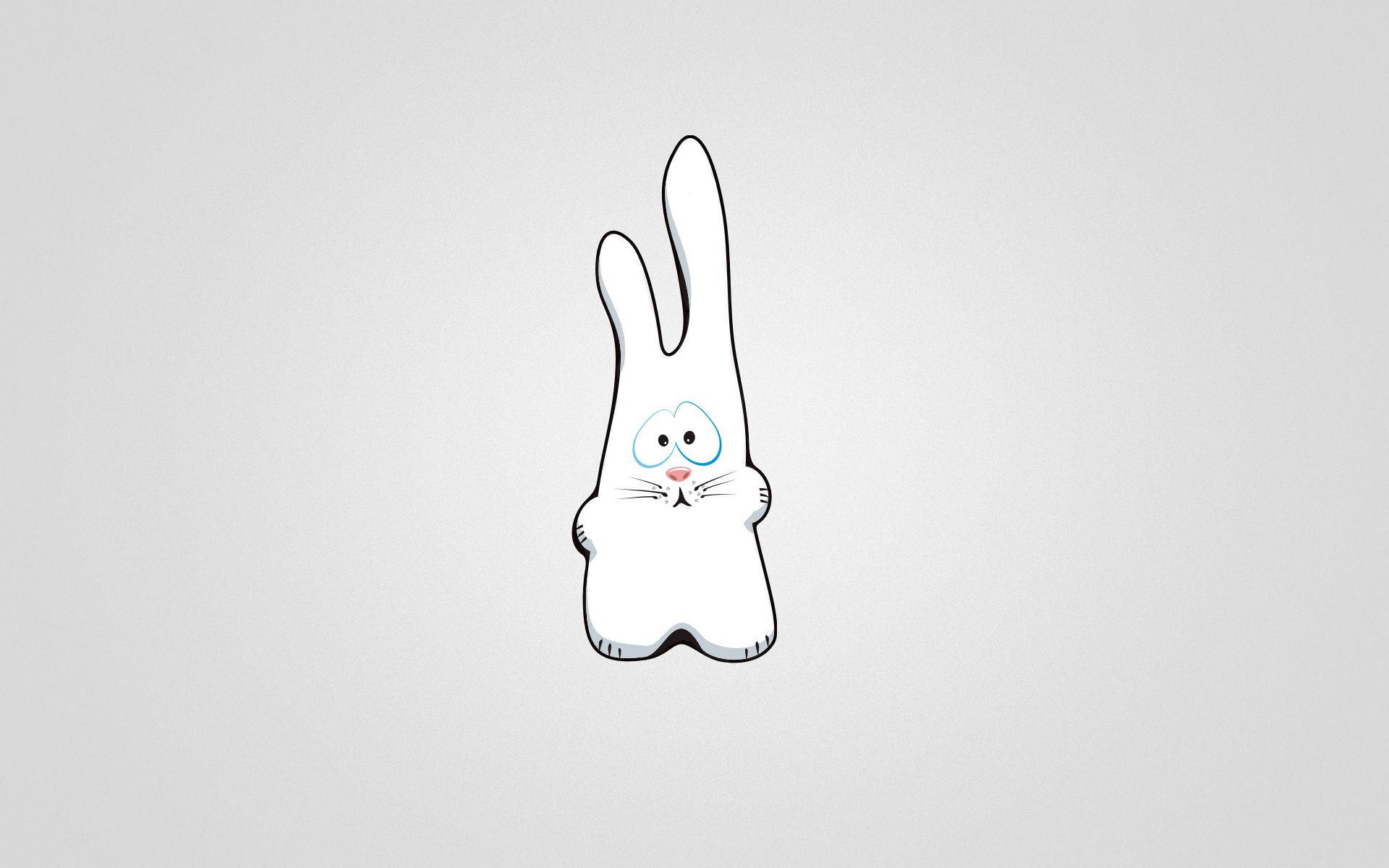 sad bunny drawing, minimalist white cartoon rabbit, blue eyes, Full HD Desktop Wallpaper