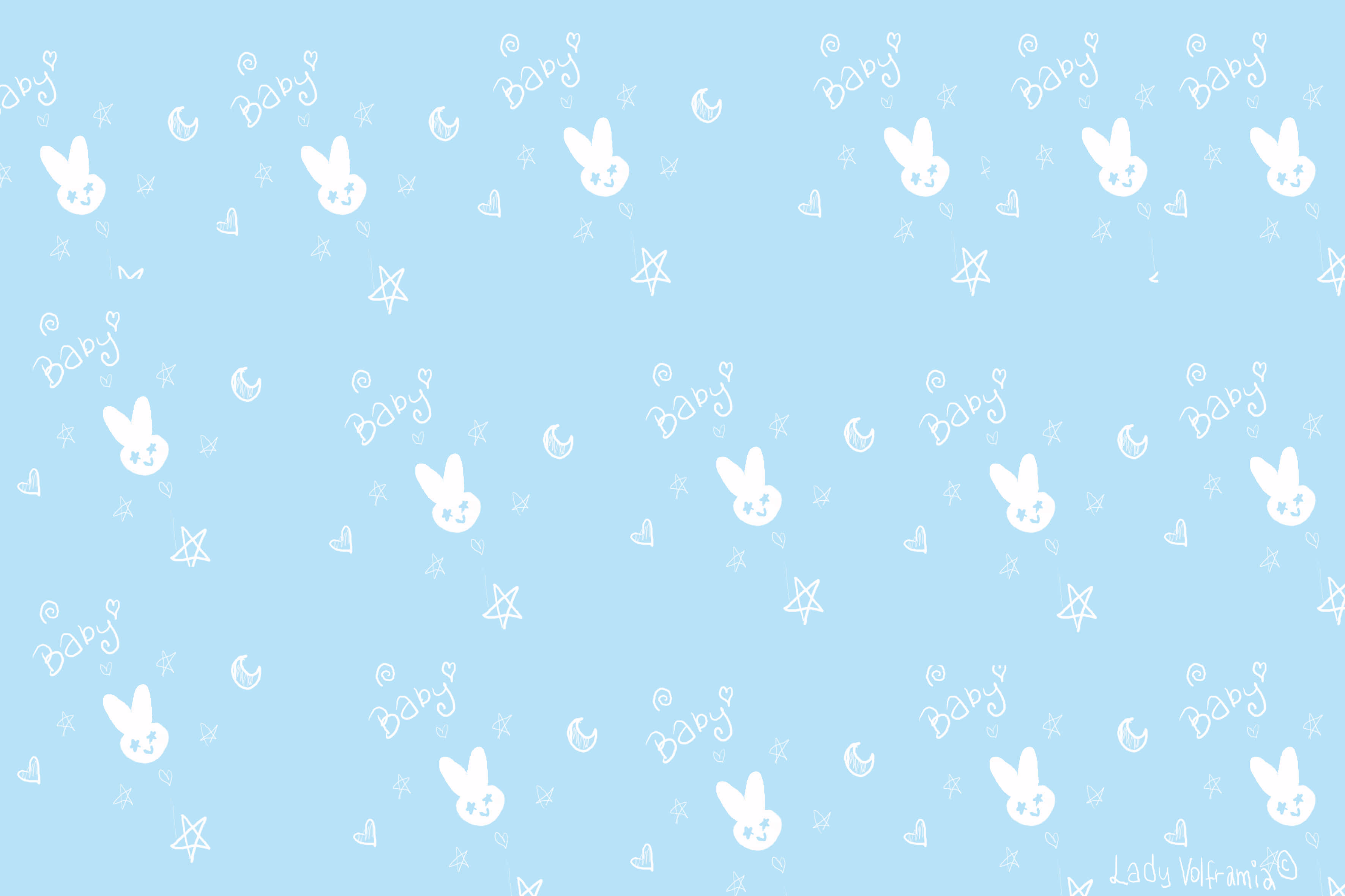 Cool Light Blue Bunny, soft blue, white baby bunnies, 2K Desktop Wallpaper