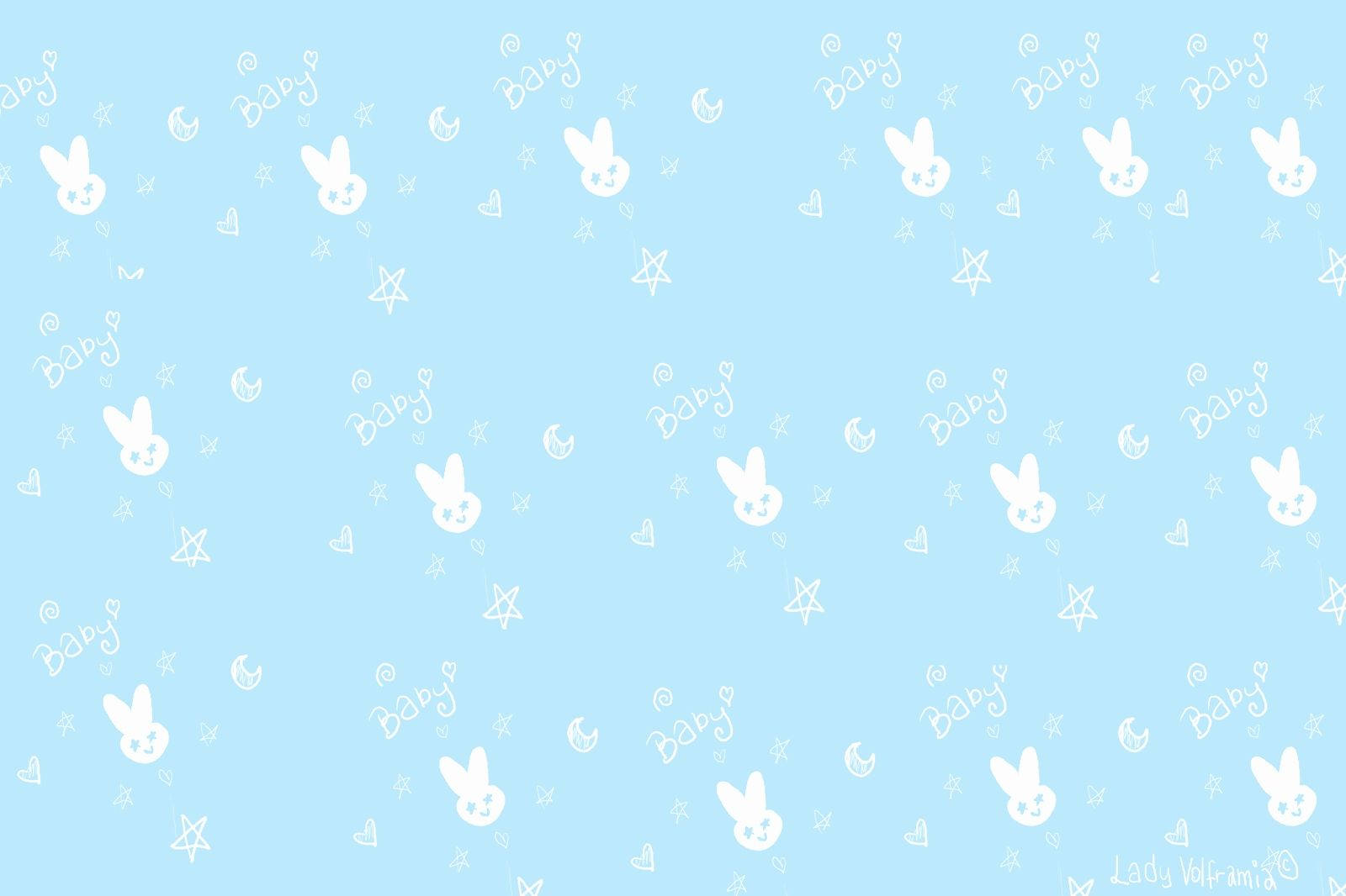 blue aesthetic, baby bunnies, hearts, HD Desktop Wallpaper
