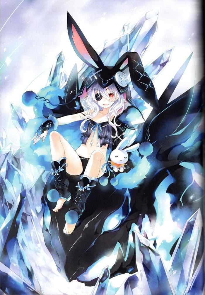 bunny ears, black outfit, glowing blue crystals, SD Phone Wallpaper
