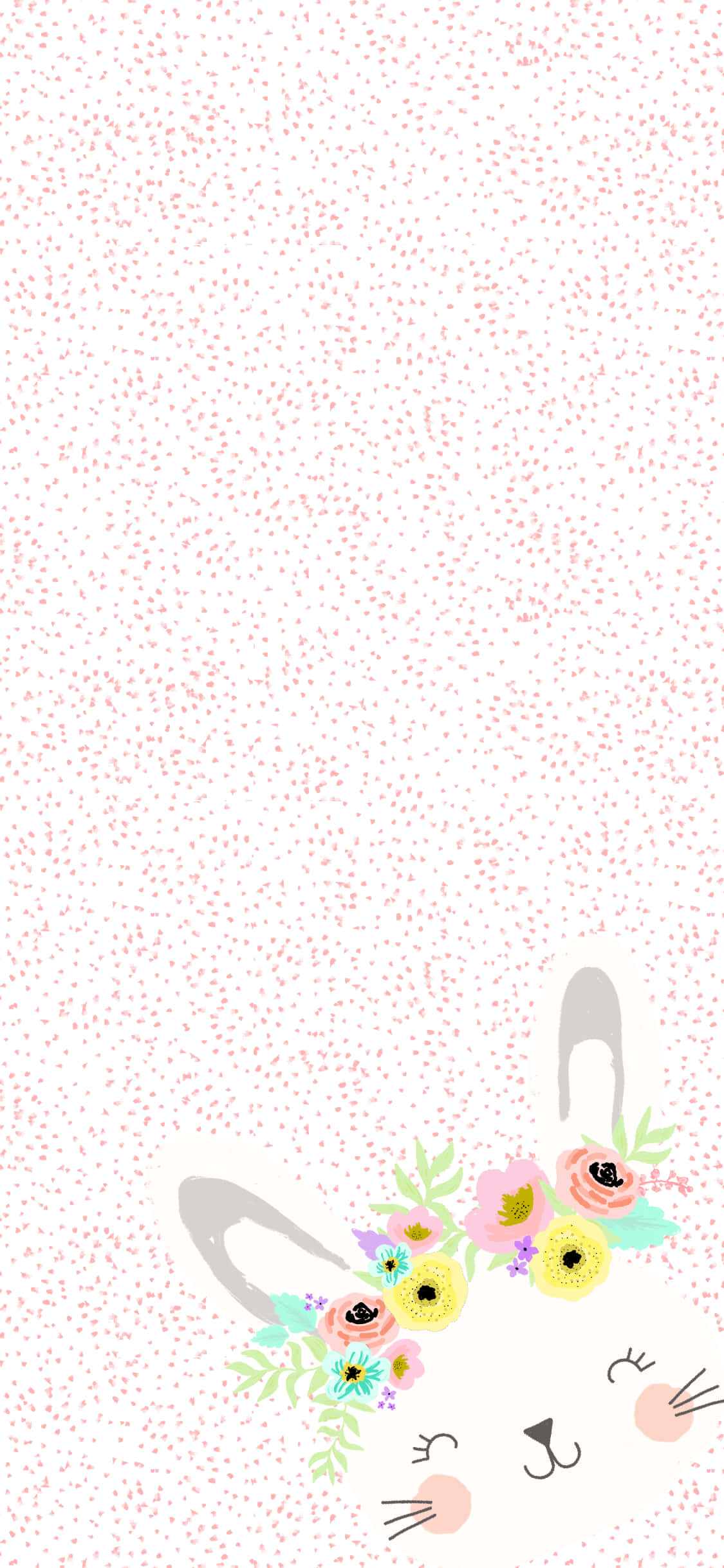 cute spring bunny, cartoon rabbit, floral crown, Full HD Phone Wallpaper