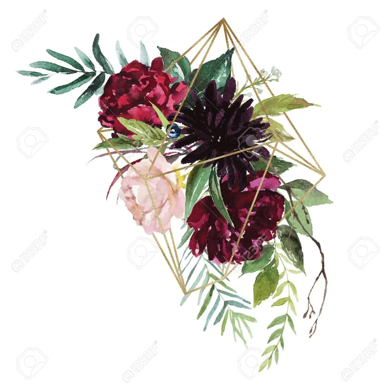 burgundy flower, watercolor floral arrangement, deep red and pink blooms, HD Desktop Wallpaper