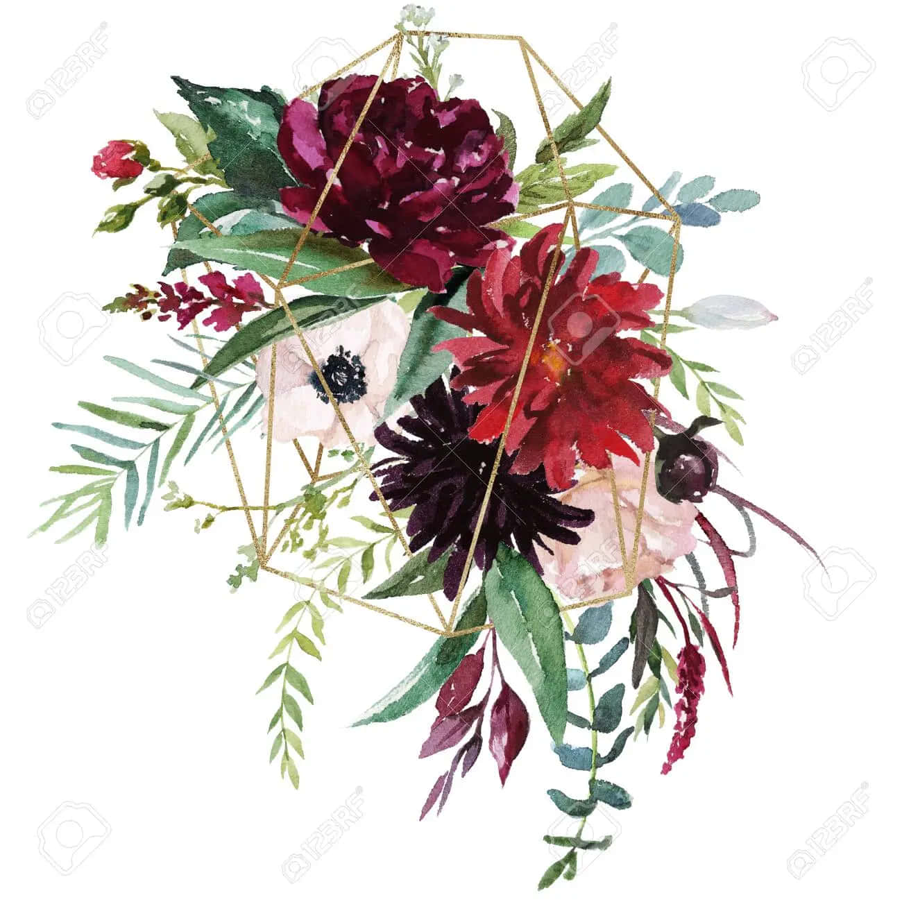 burgundy flower, watercolor floral arrangement, deep red and burgundy blooms, HD Desktop Wallpaper