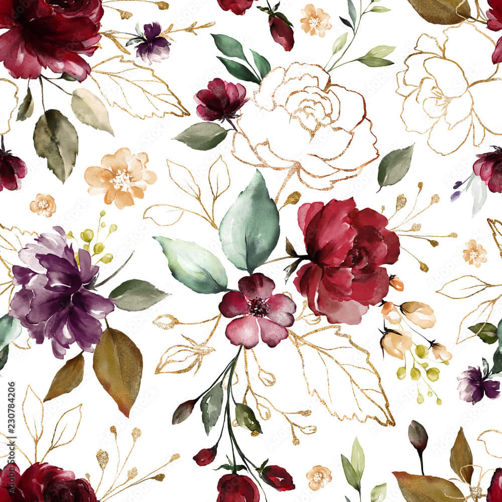 Burgundy Flower, watercolor, deep red purple, SD Desktop Wallpaper
