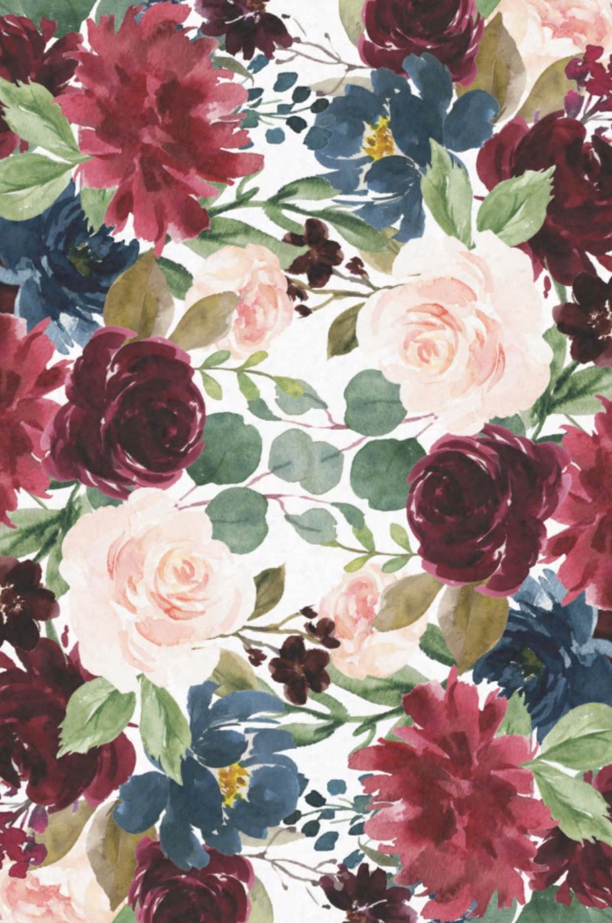 Burgundy Flower, watercolor floral pattern, deep reds, HD Phone Wallpaper