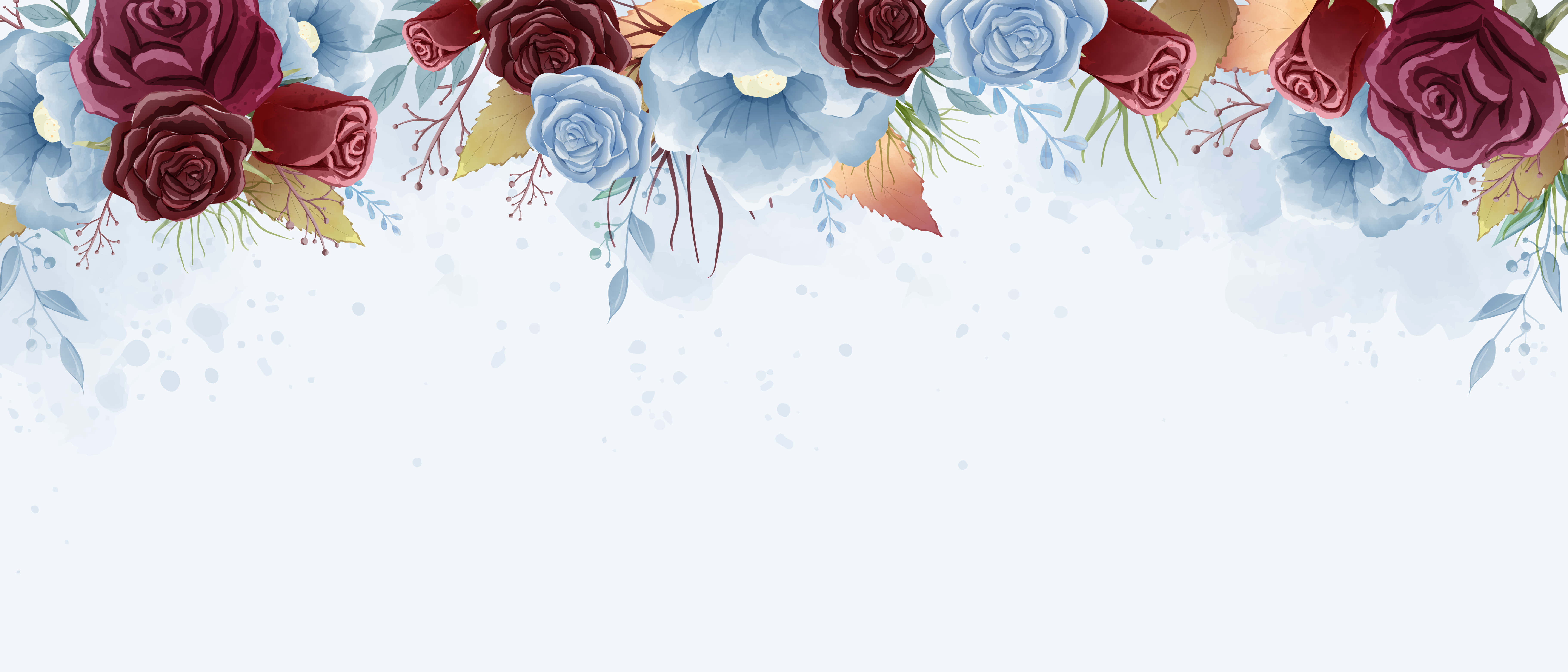 burgundy flower, watercolor floral border, deep red roses, 5K Desktop Wallpaper