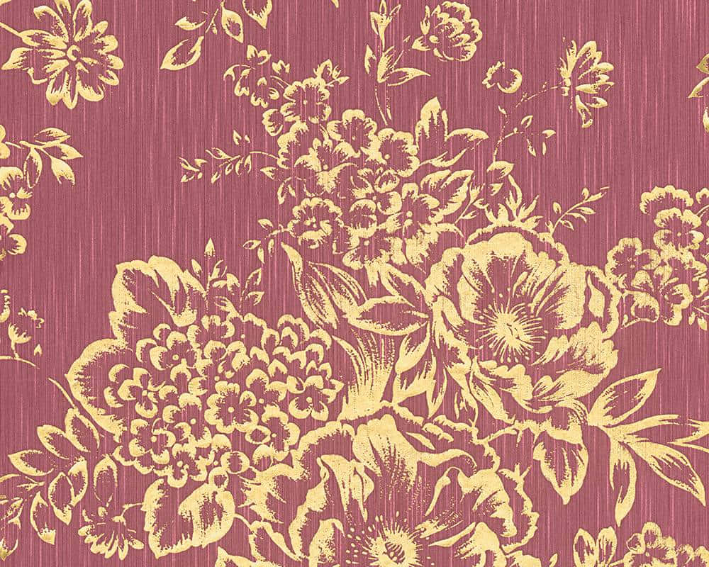 burgundy flower, magenta, golden floral patterns, SD Desktop Wallpaper