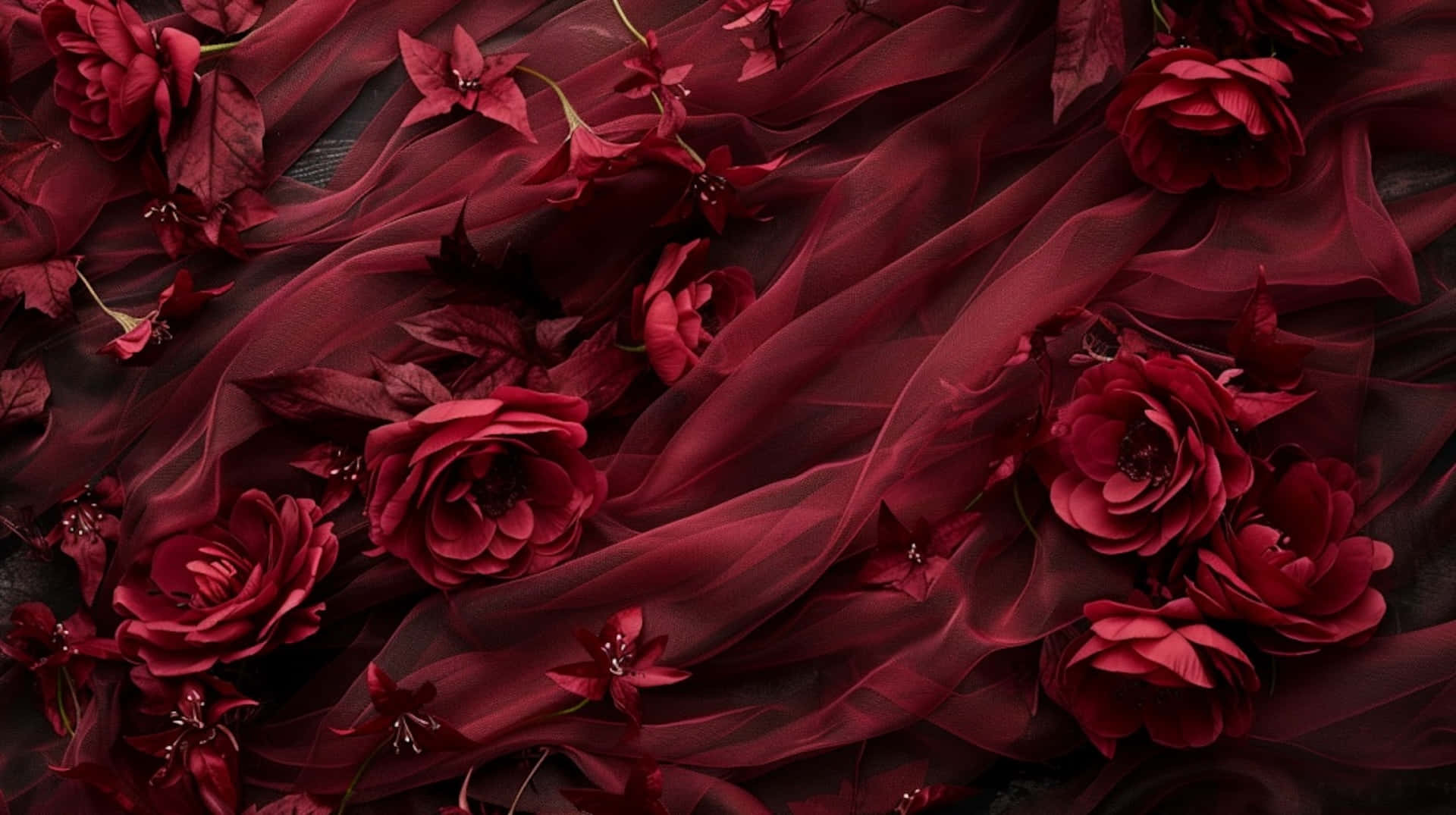 Burgundy Floral Fabric Texture, crimson roses, sheer fabric, Full HD Desktop Wallpaper