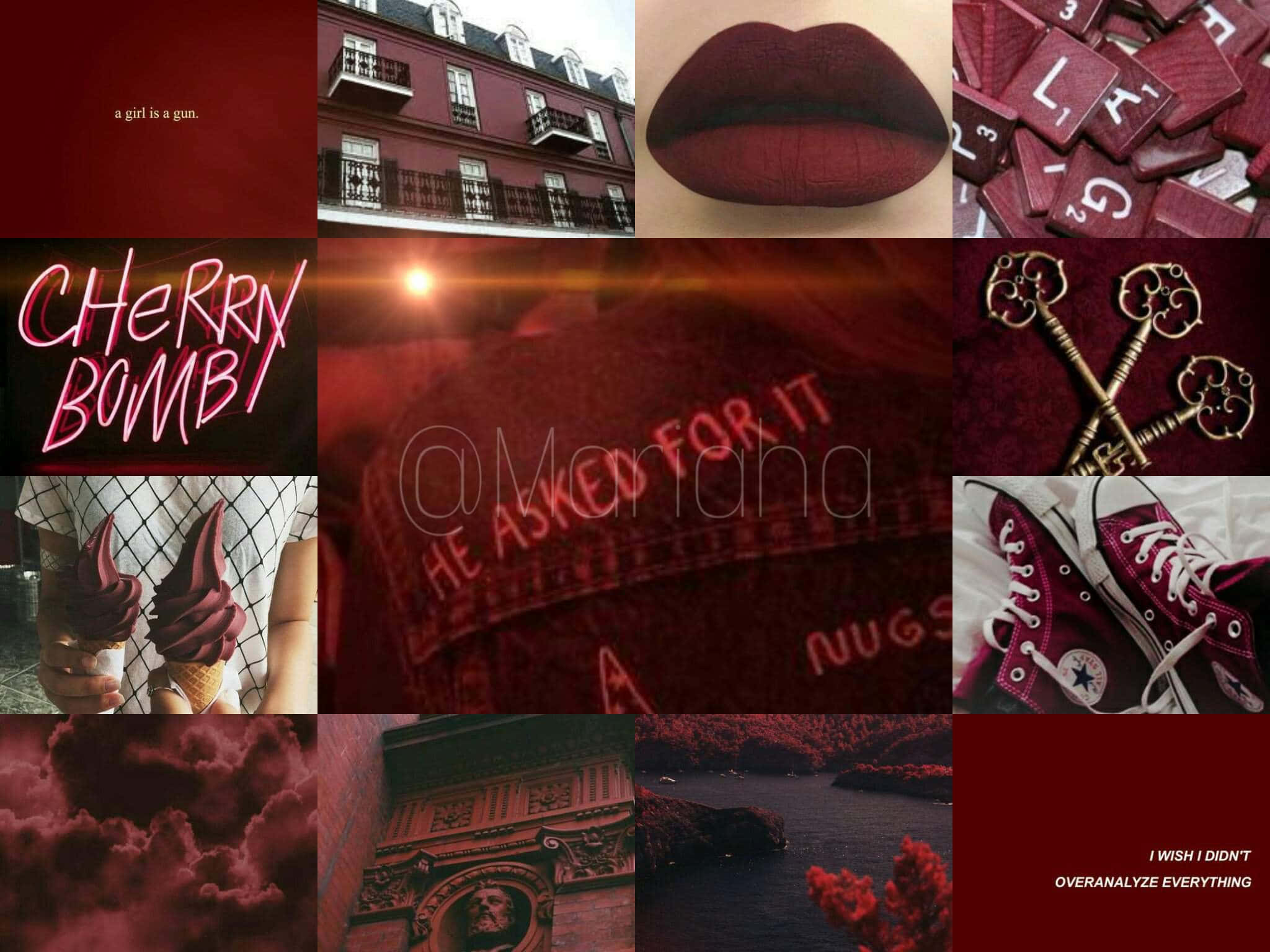 Burgundy Maroon Aesthetic, lips, ice cream, Full HD Desktop Wallpaper