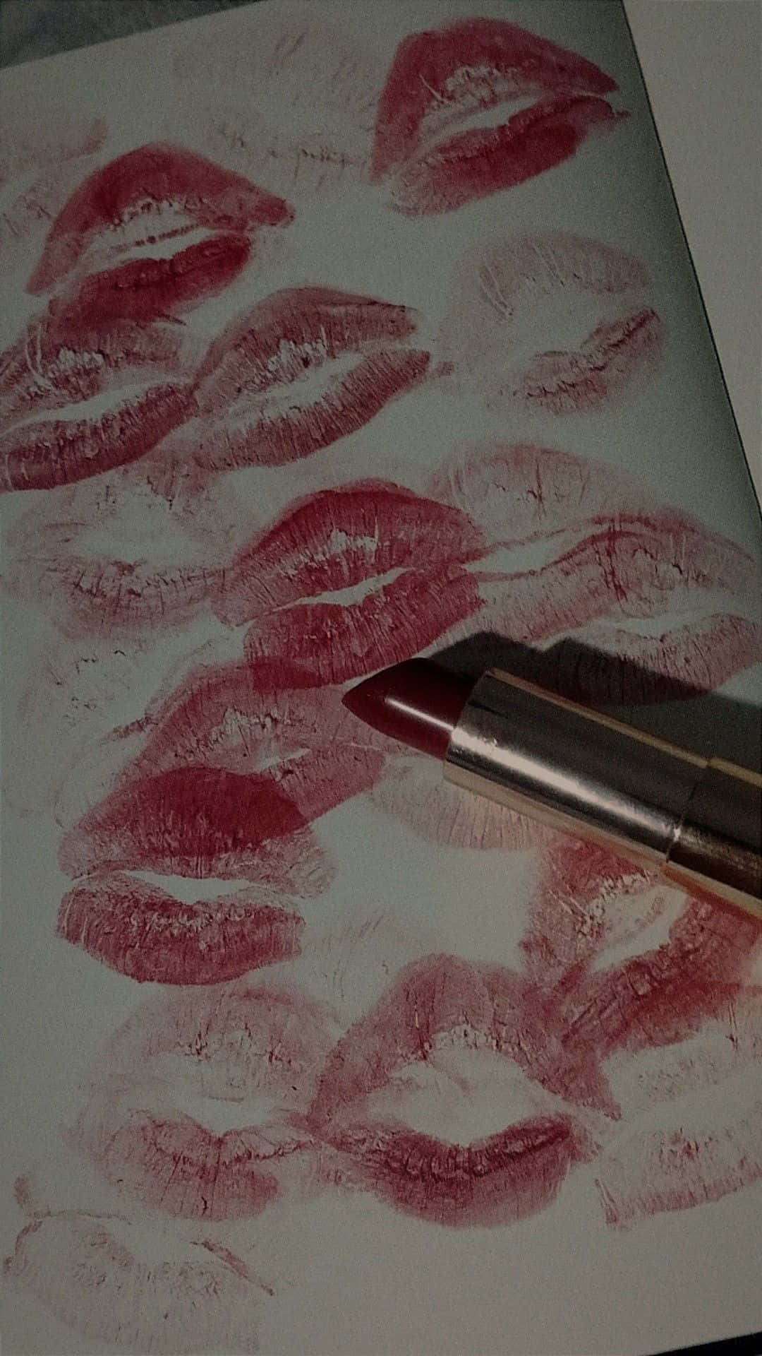 Burgundy Lipstick Kisses Aesthetic, red lipstick marks, white paper, Full HD Phone Wallpaper
